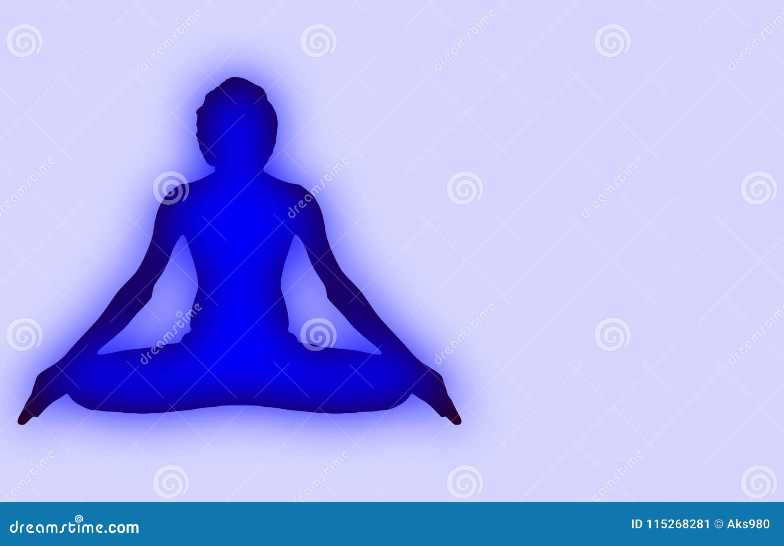 Yoga Meditation Pose with Blue Energy Aura Light on Light Blue