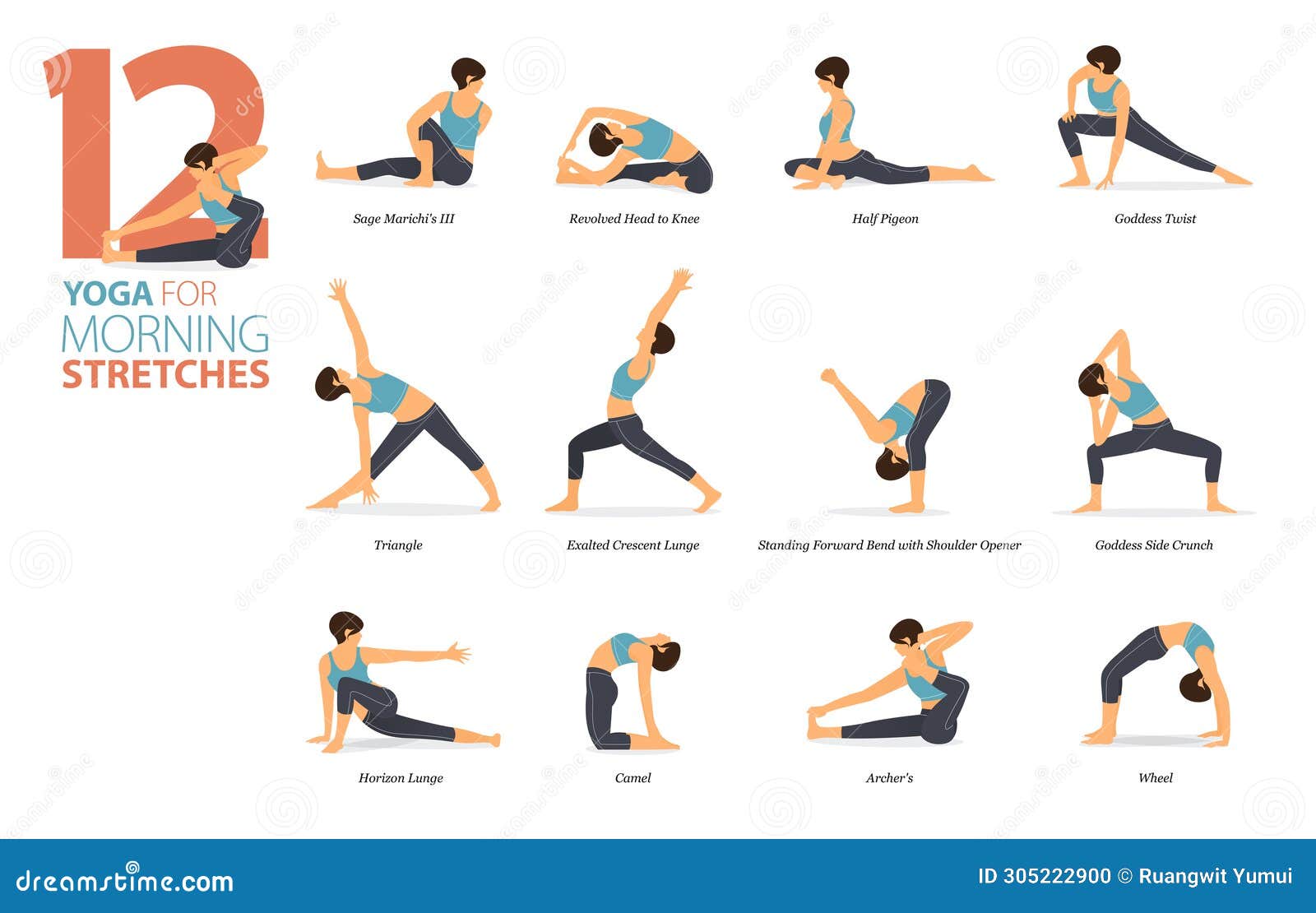 10 Yoga poses or asana posture for workout in Better Balance concept. Women  exercising for body stretching. Fitness infographic. Flat cartoon vector  Stock Vector