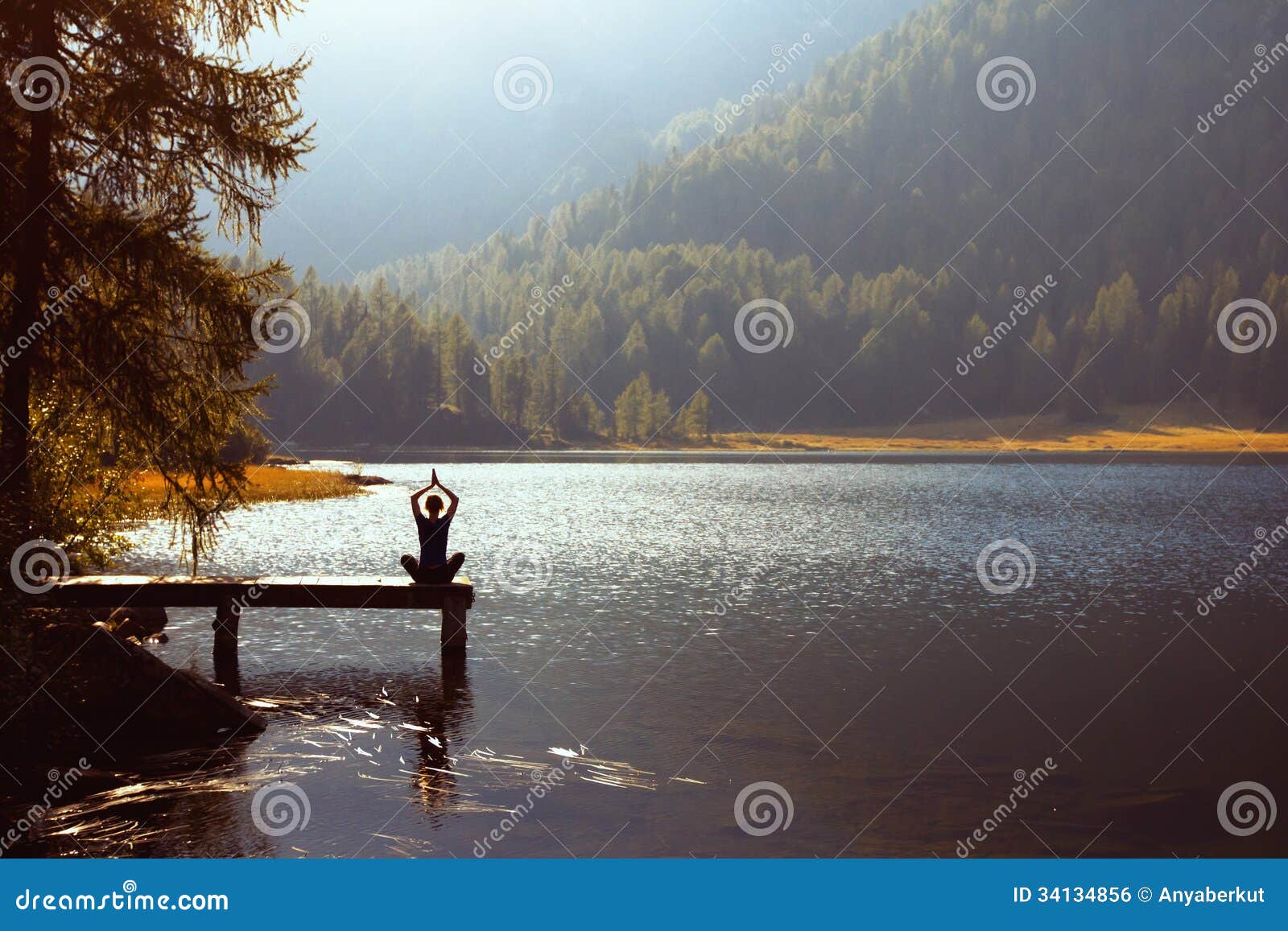 Yoga near the lake stock photo. Image of reflection, life 34134856