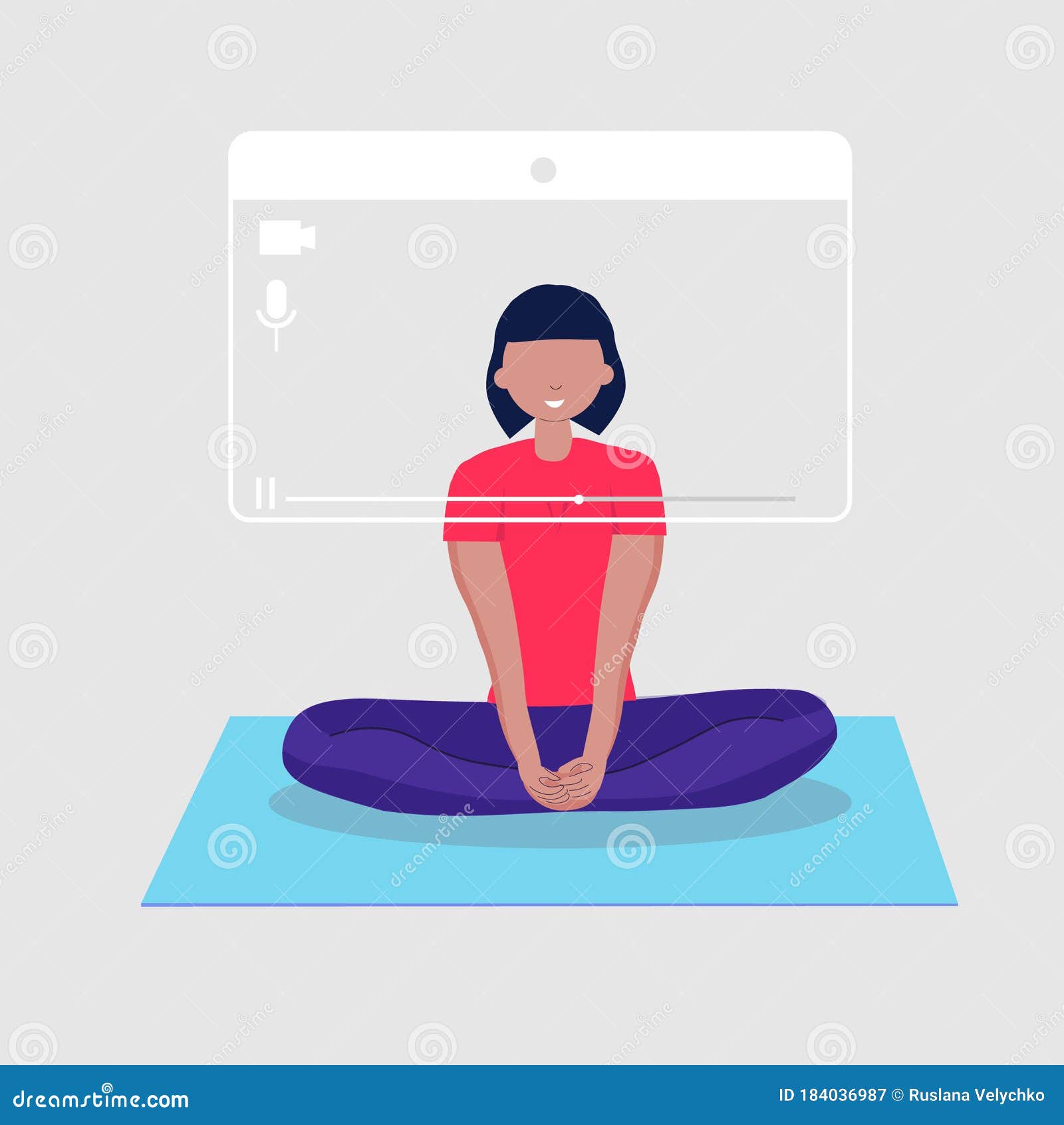 Yoga Online, Meditation Tutorial, Stay Home Order Concept. Live Stream, Internet Education. Girl Sitting in a Yoga Stock Vector - Illustration of online, fitness: 184036987