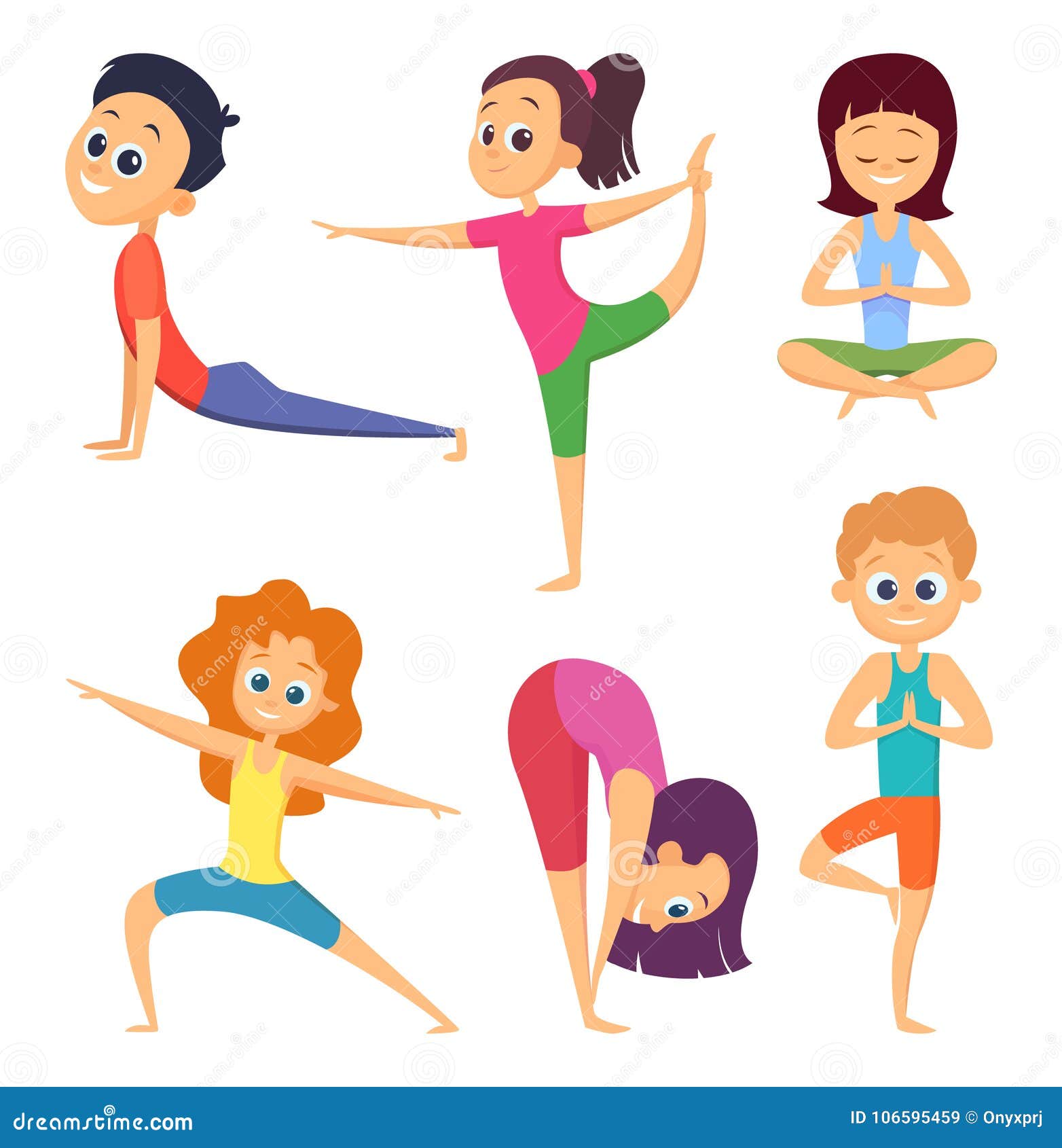 Yoga Para Los Niños Los Niños Felices Hacen Diversos Ejercicios Personajes  De Dibujos Animados Fijados Ilustración del Vector - Ilustración de feliz,  equilibrio: 106595459