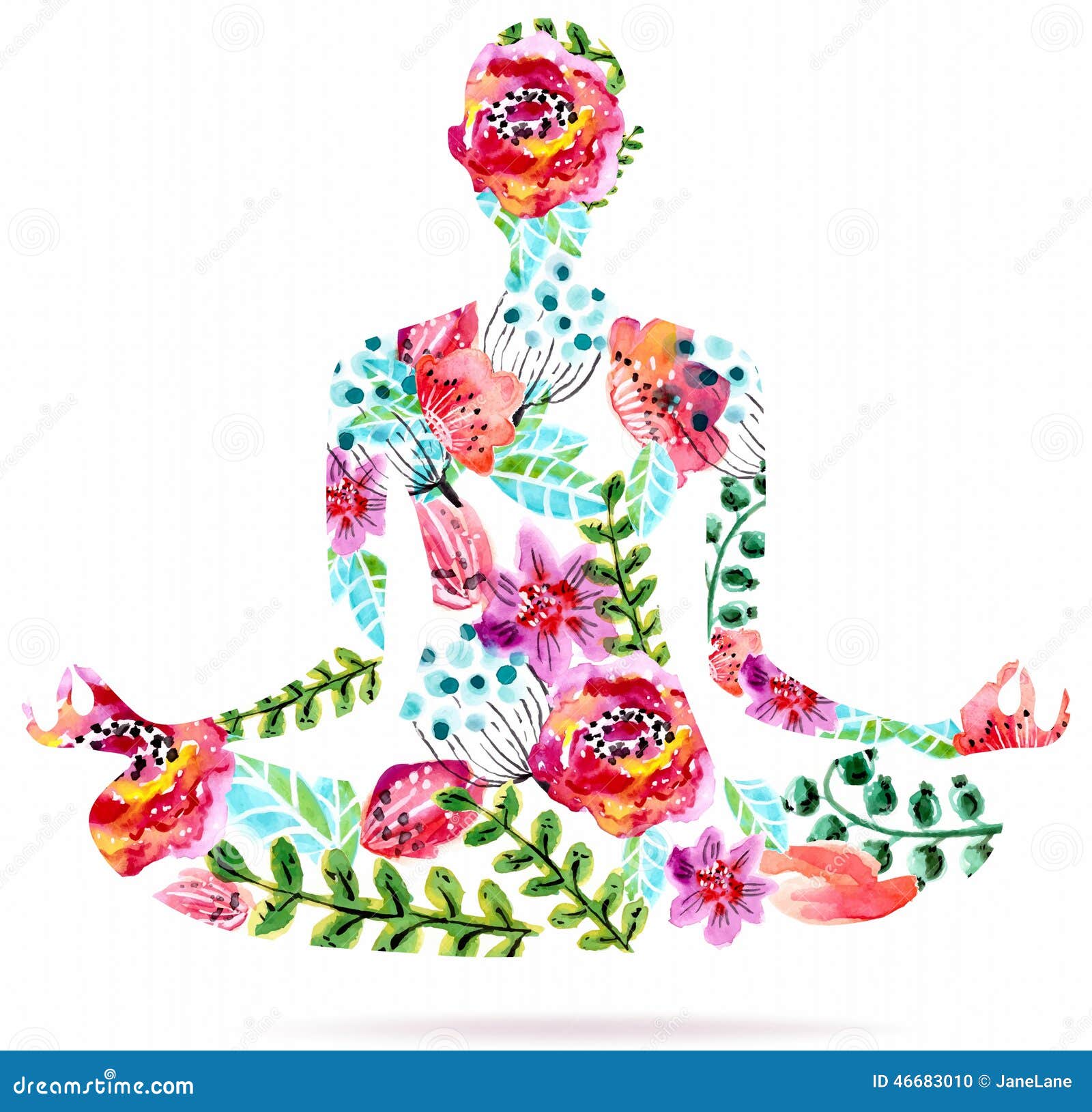 yoga pose, watercolor bright floral 
