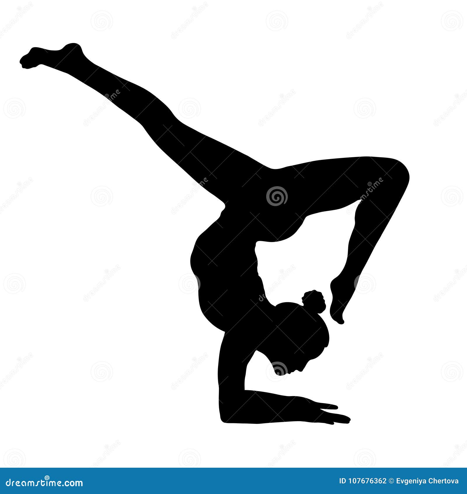 Yoga pose, woman handstand silhouette, vector outline portrait, gymnast figure, black and white contour drawing. Isolated on white