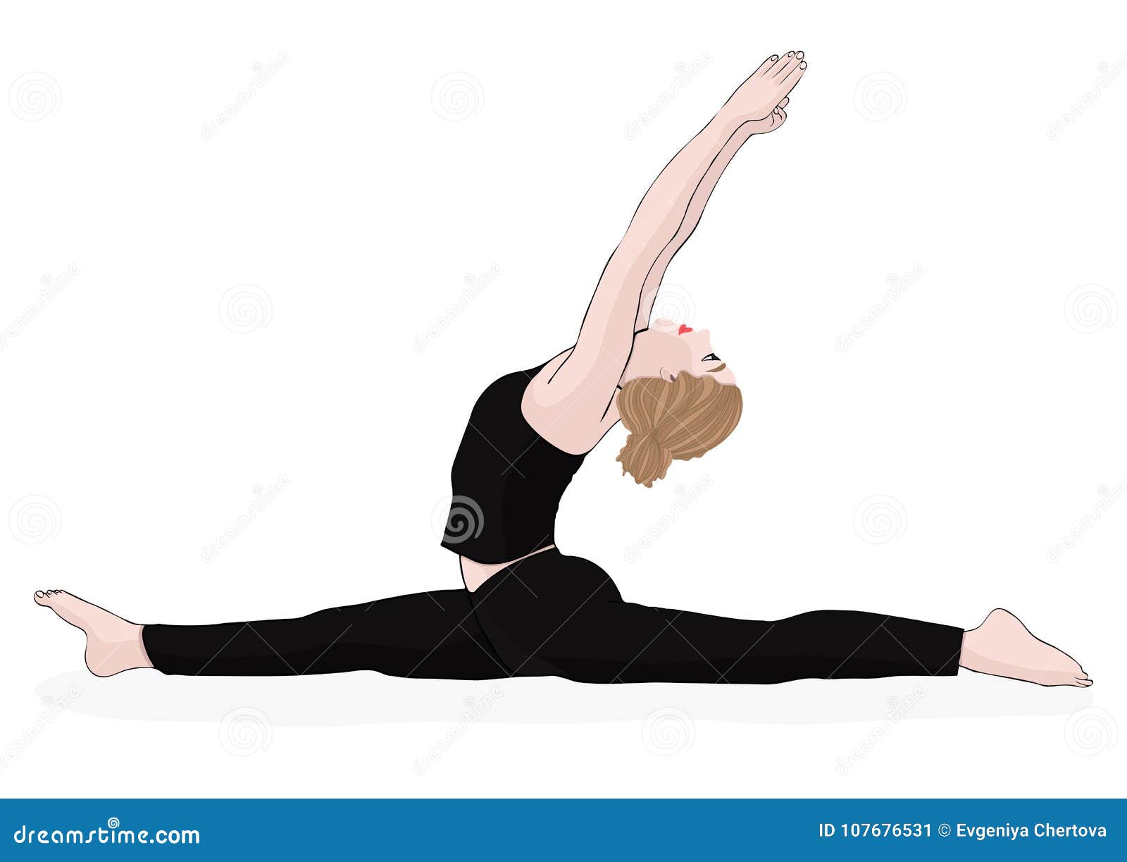 Yoga Pose, Woman To Do the Splits, Vector Multicolored Drawing Portrait ...