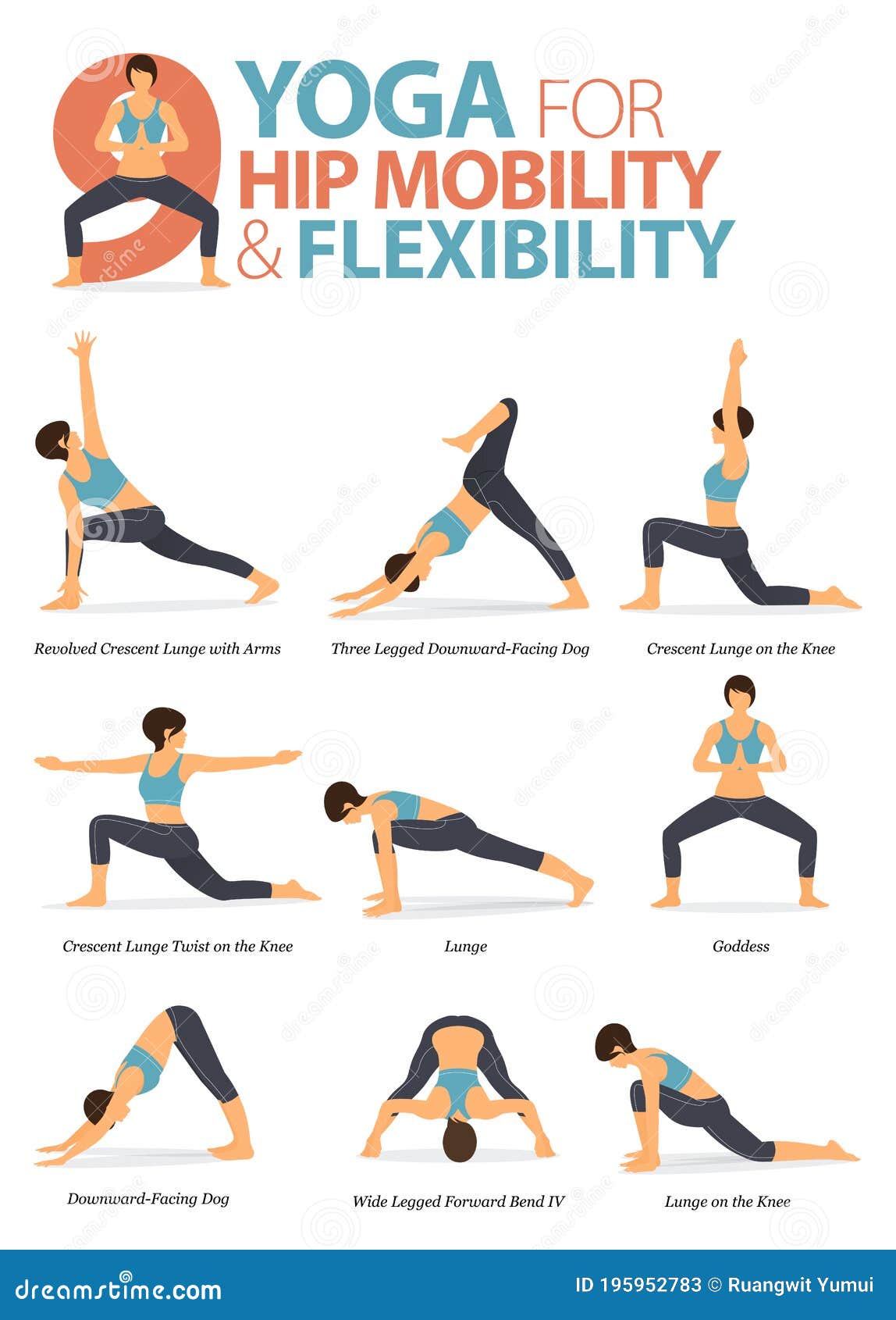 9 yoga poses for stress relief concept Royalty Free Vector