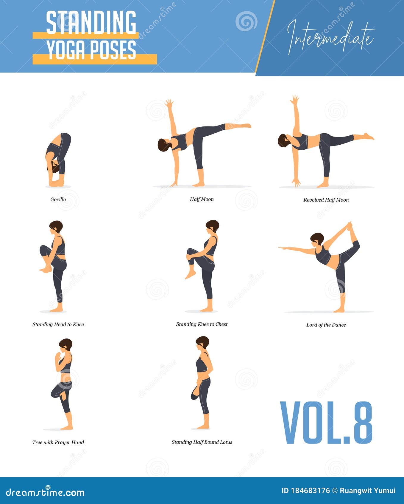 8 yoga poses for beginners infographic Royalty Free Vector