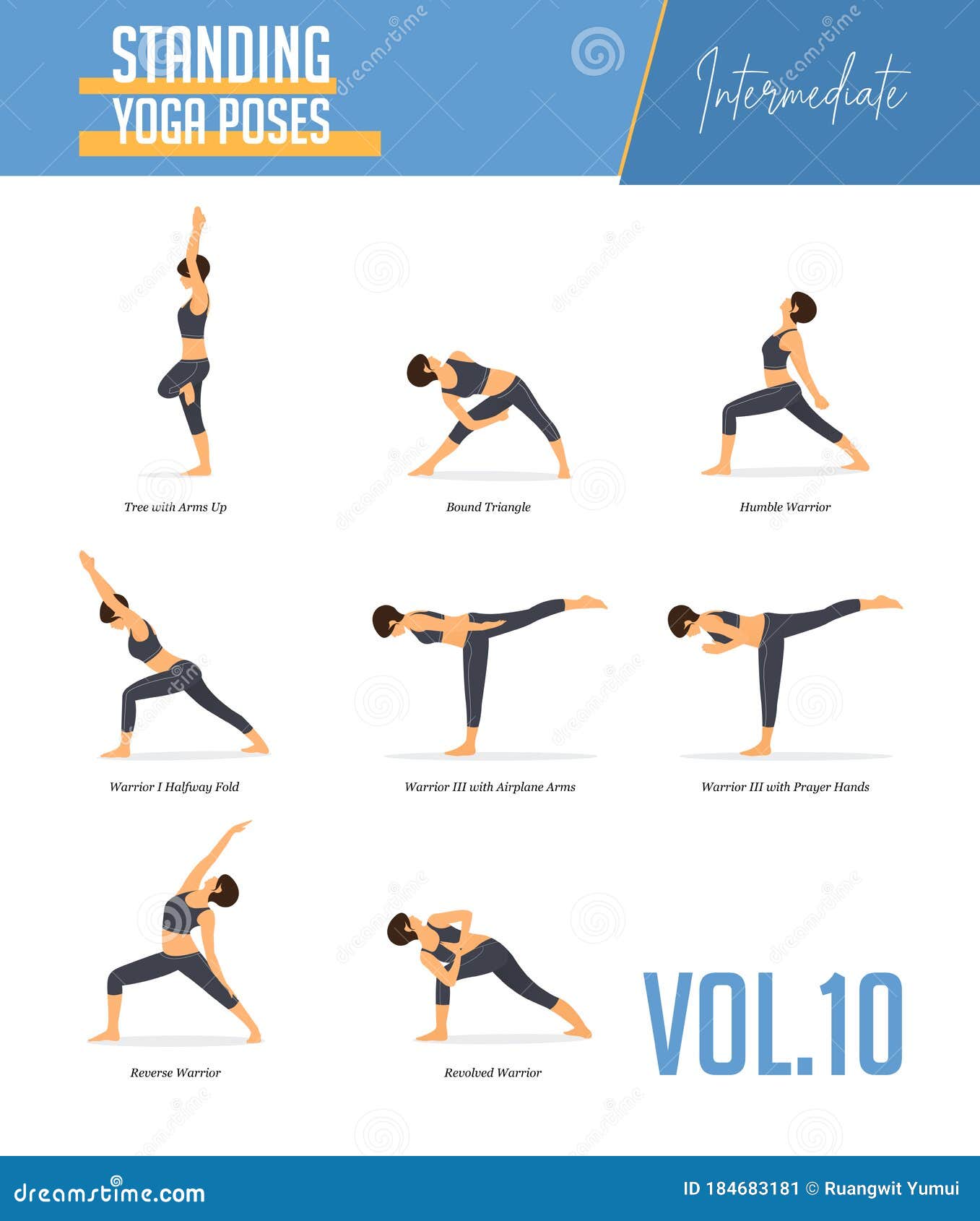 Yoga Poses for Concept of Balancing and Standing Poses in Flat Design  Style. Strong Woman Exercising for Body Stretching. Vector. Stock Vector -  Illustration of fitness, girl: 184536389