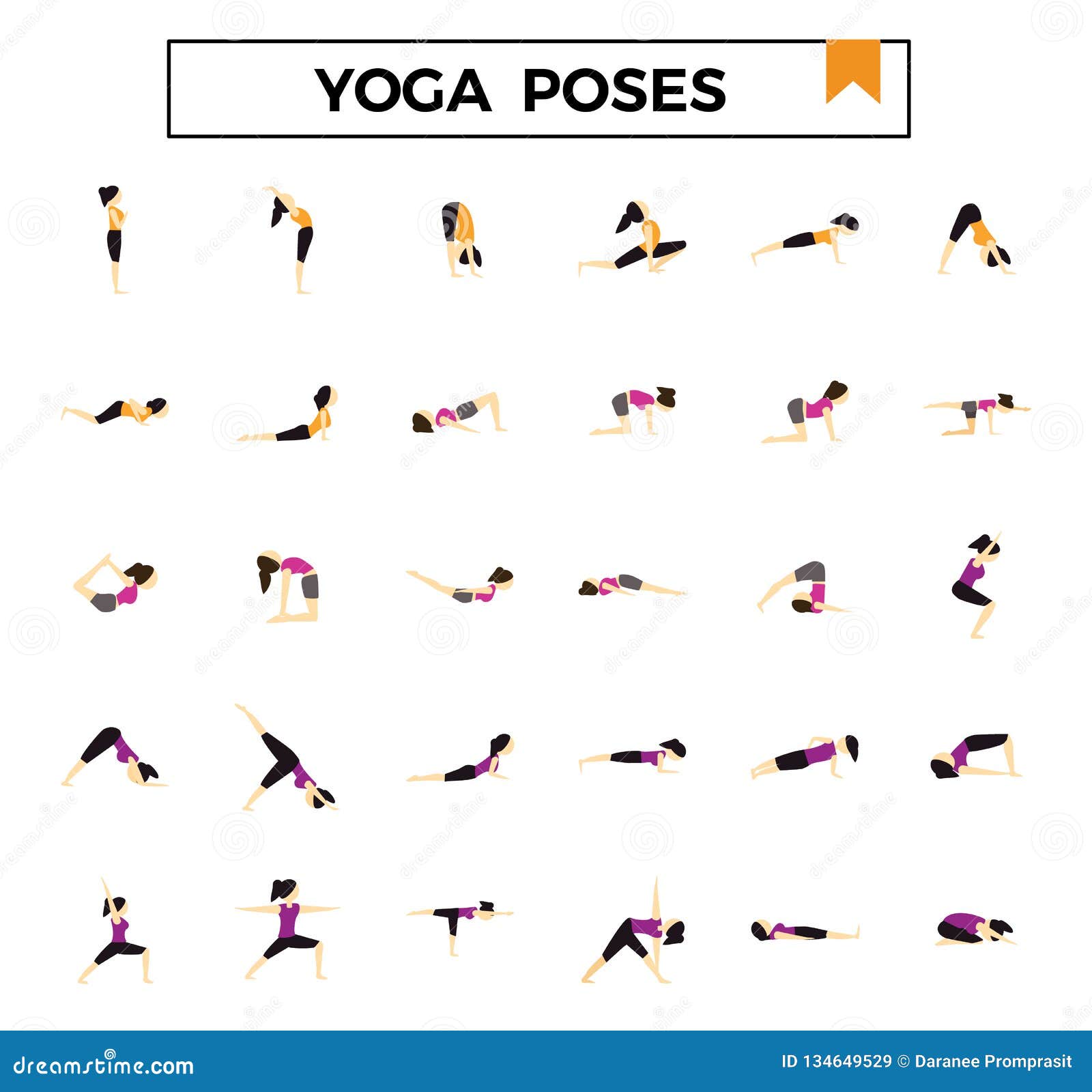 Yoga Poses Flat Design Icon Set. Stock Illustration - Illustration of ...