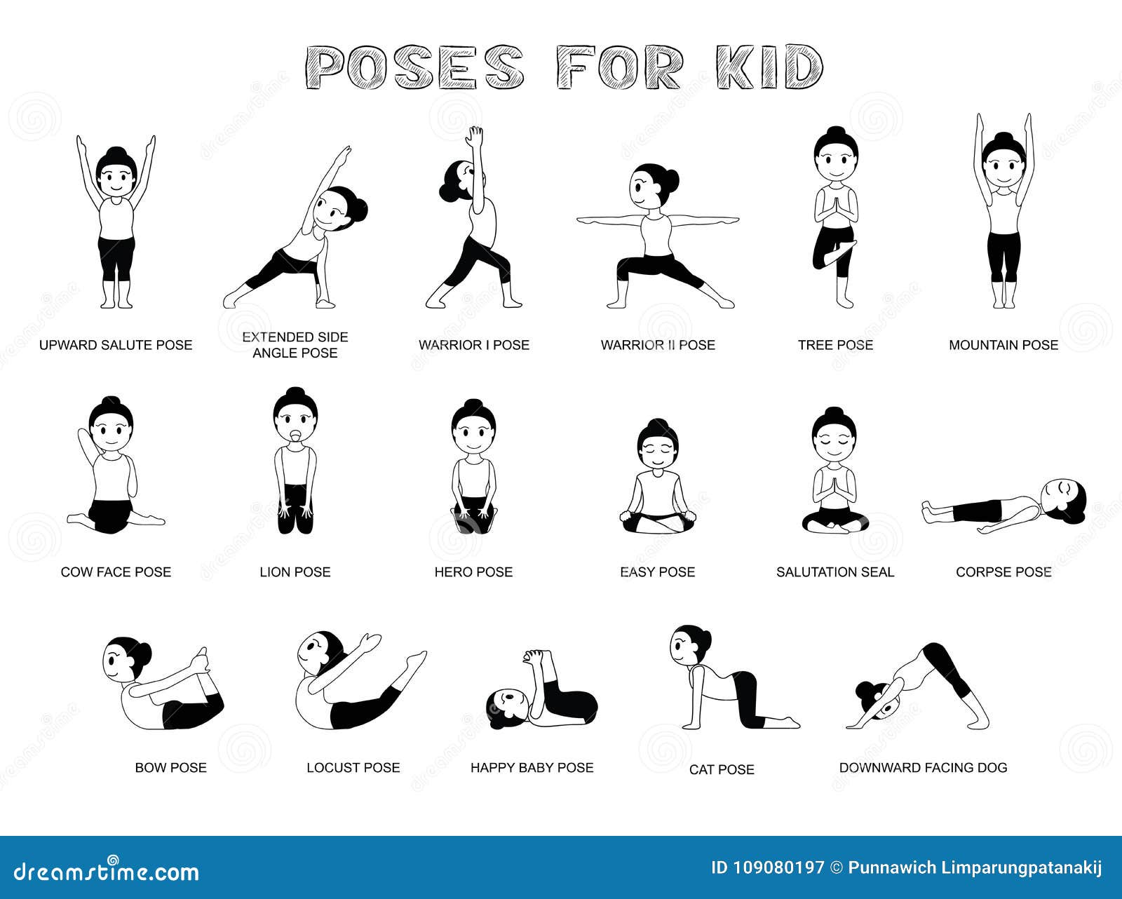 Yoga Poses For Kid Vector Illustration Monochrome Stock Vector Illustration Of Pose Meditation