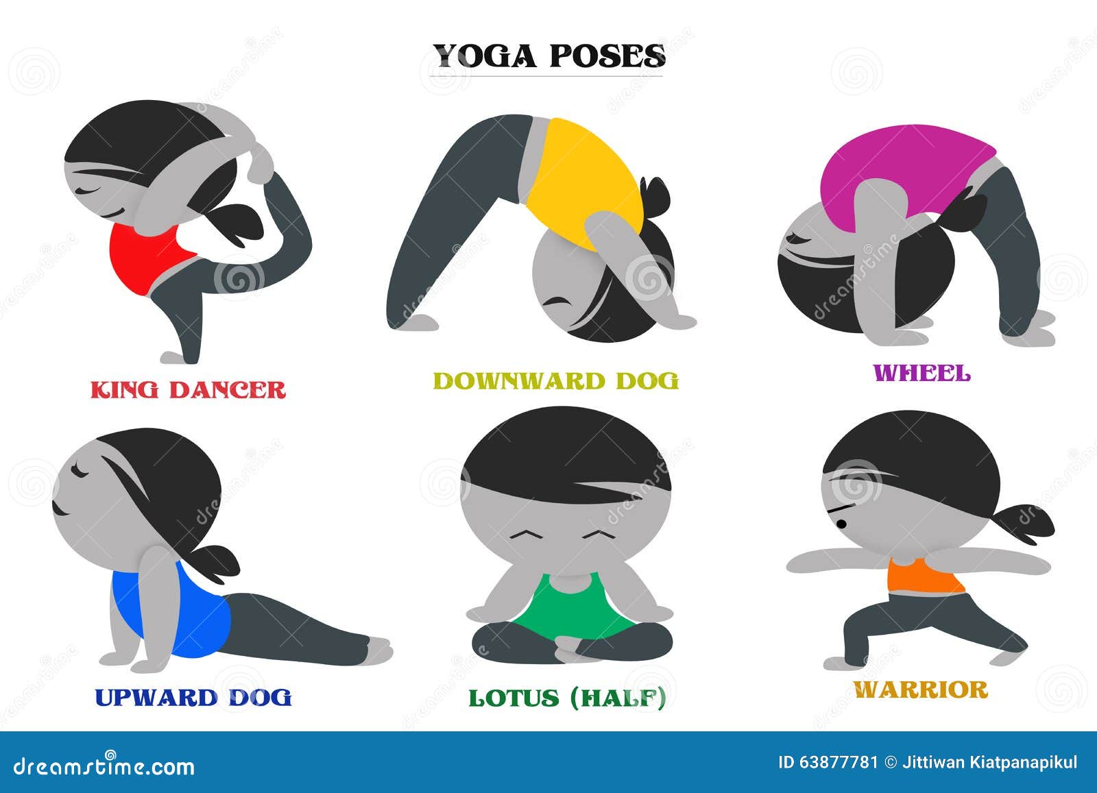 Yoga Poses and Names Cartoon Background Stock Illustration