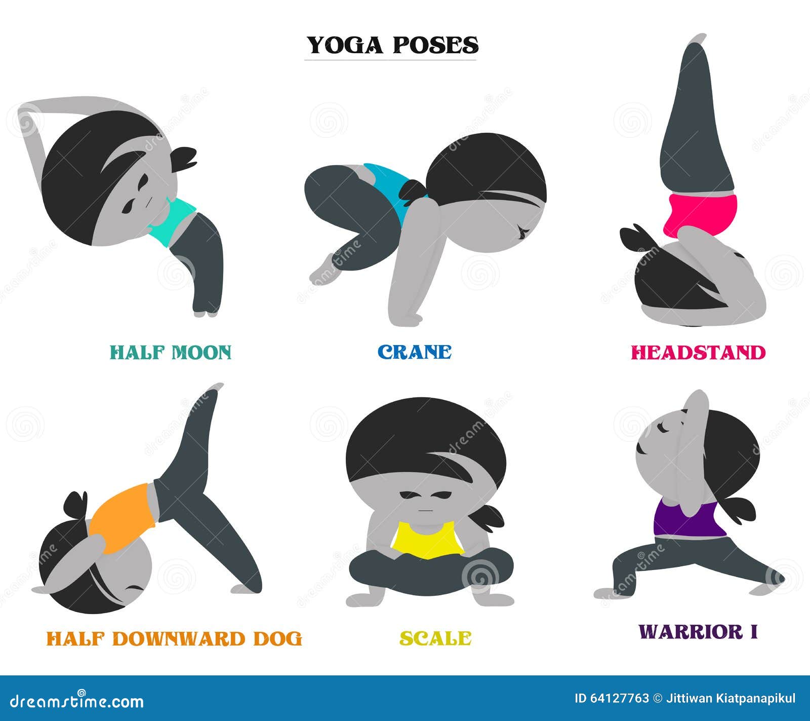 Yoga Poses And Names Cartoon Background Stock Illustration - Image