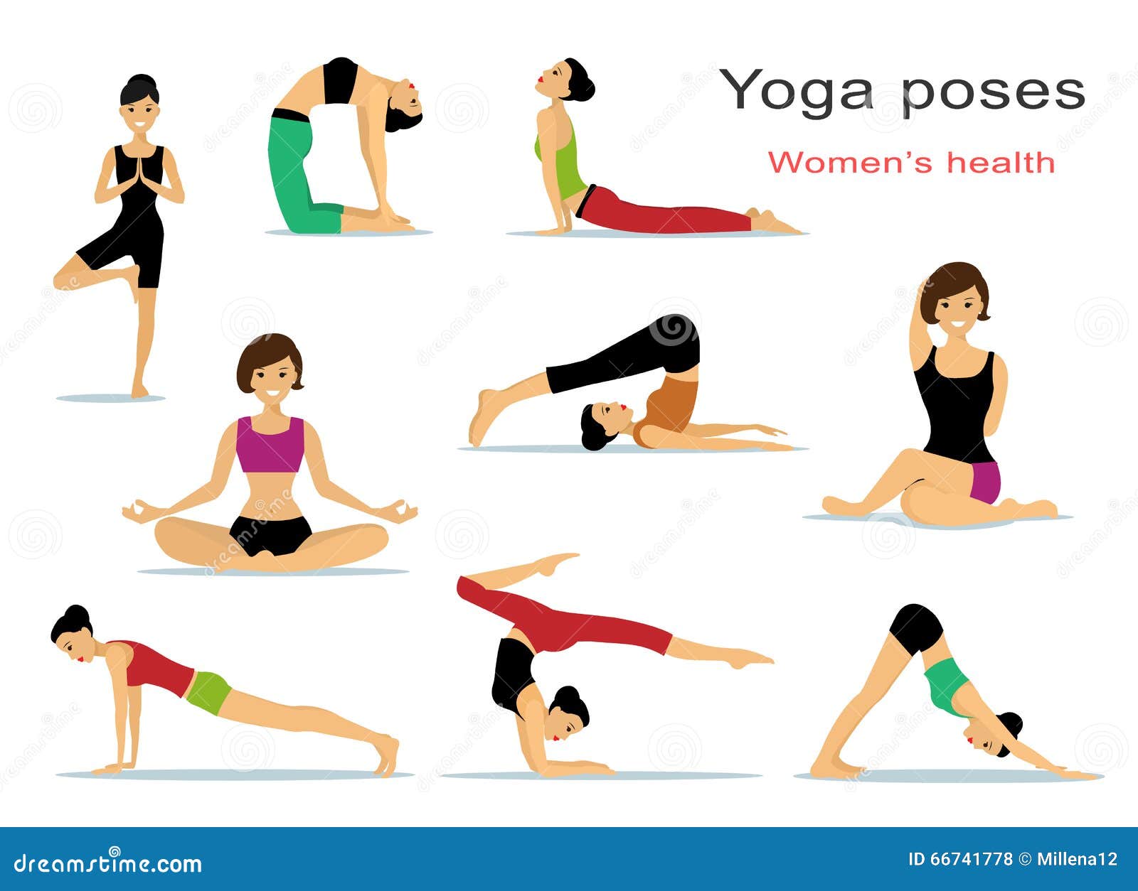 Yoga Poses for Women. Beautiful Sport Girls Doing Yoga. Flat Style