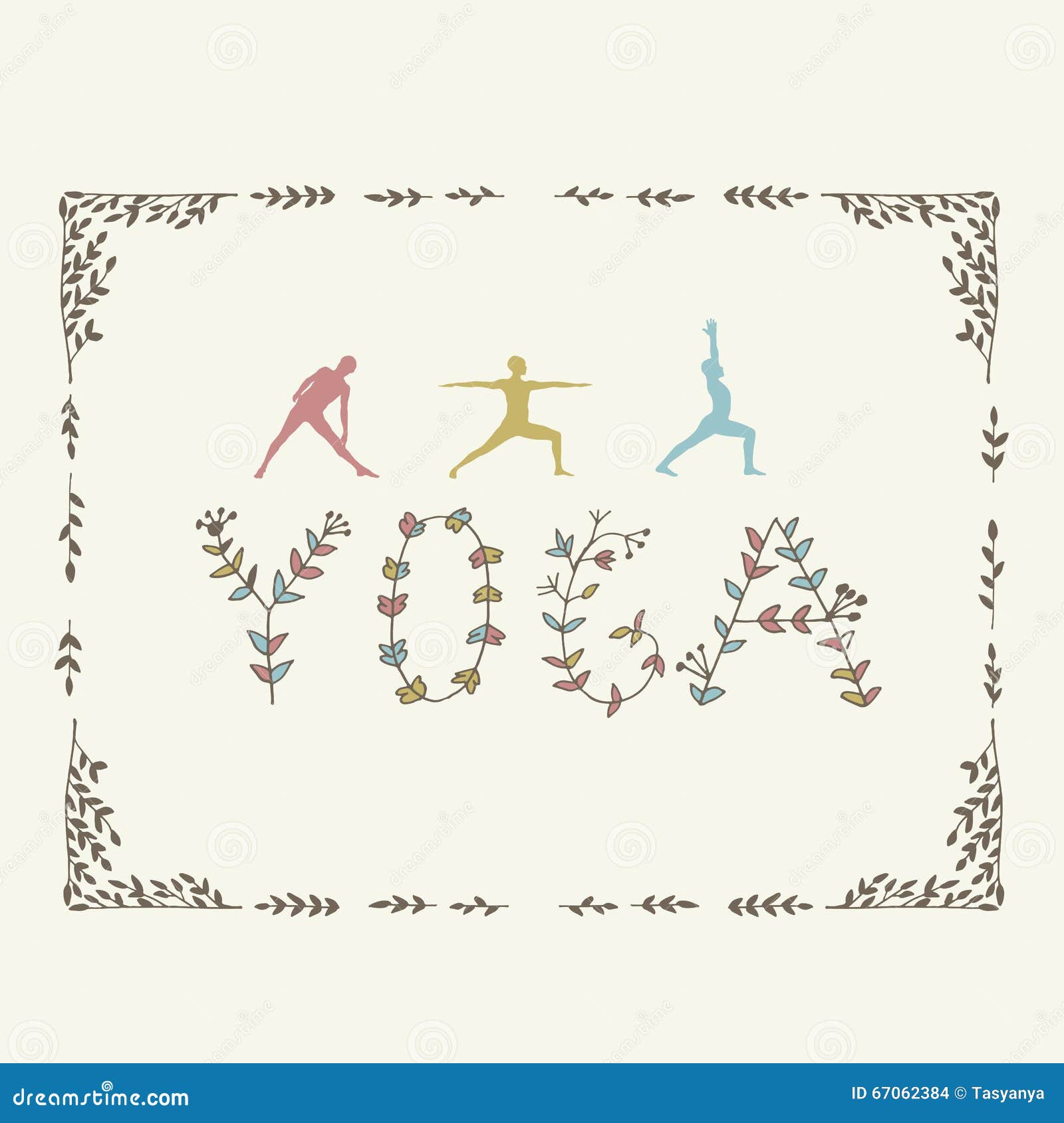 Yoga poses and word yoga. stock vector. Illustration of dream 67062384
