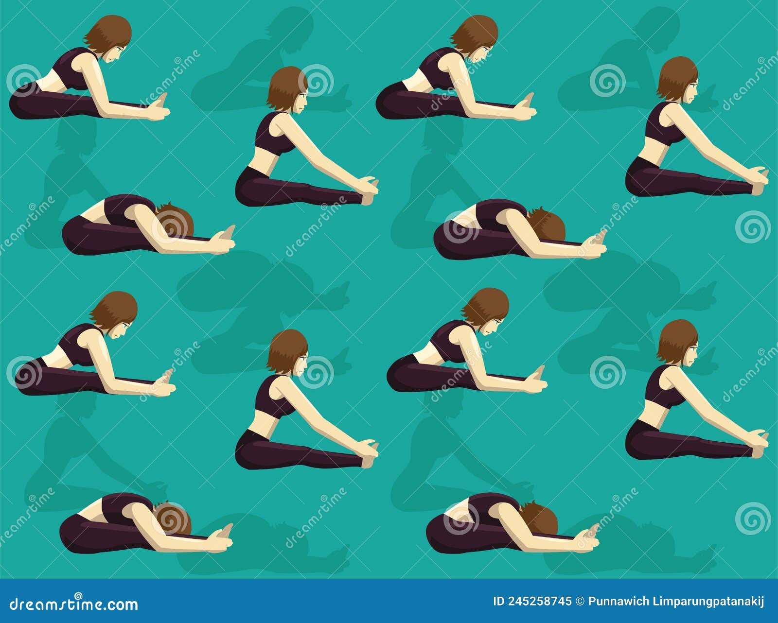 Yoga Posture Seated Forward Bend Cartoon Seamless Wallpaper Background  Stock Vector - Illustration of female, hobby: 245258745