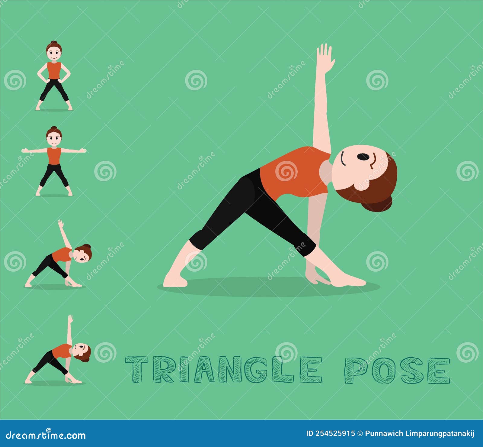 Yoga Tutorial Triangle Pose Cartoon Vector Illustration Stock Vector