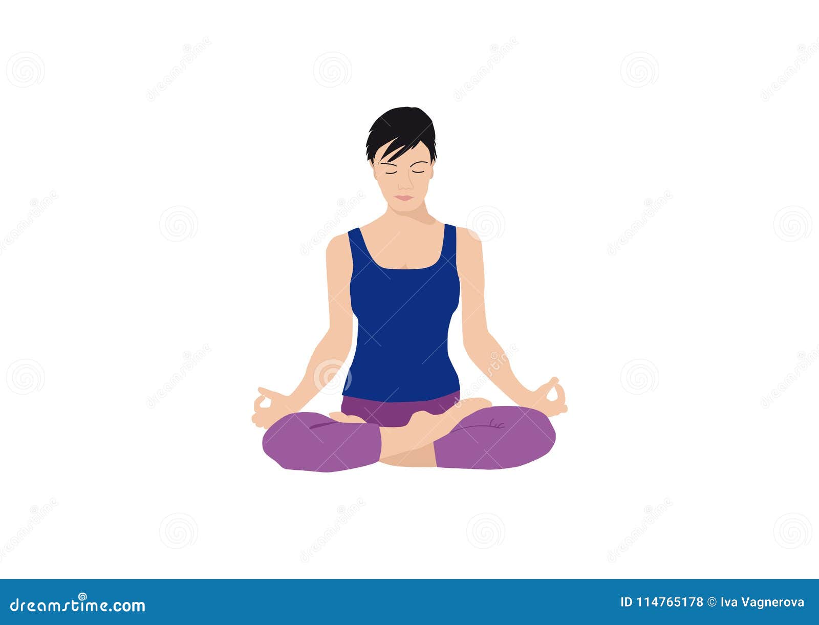 Meditating woman in lotus pose with ornamental background. Yoga  illustration.