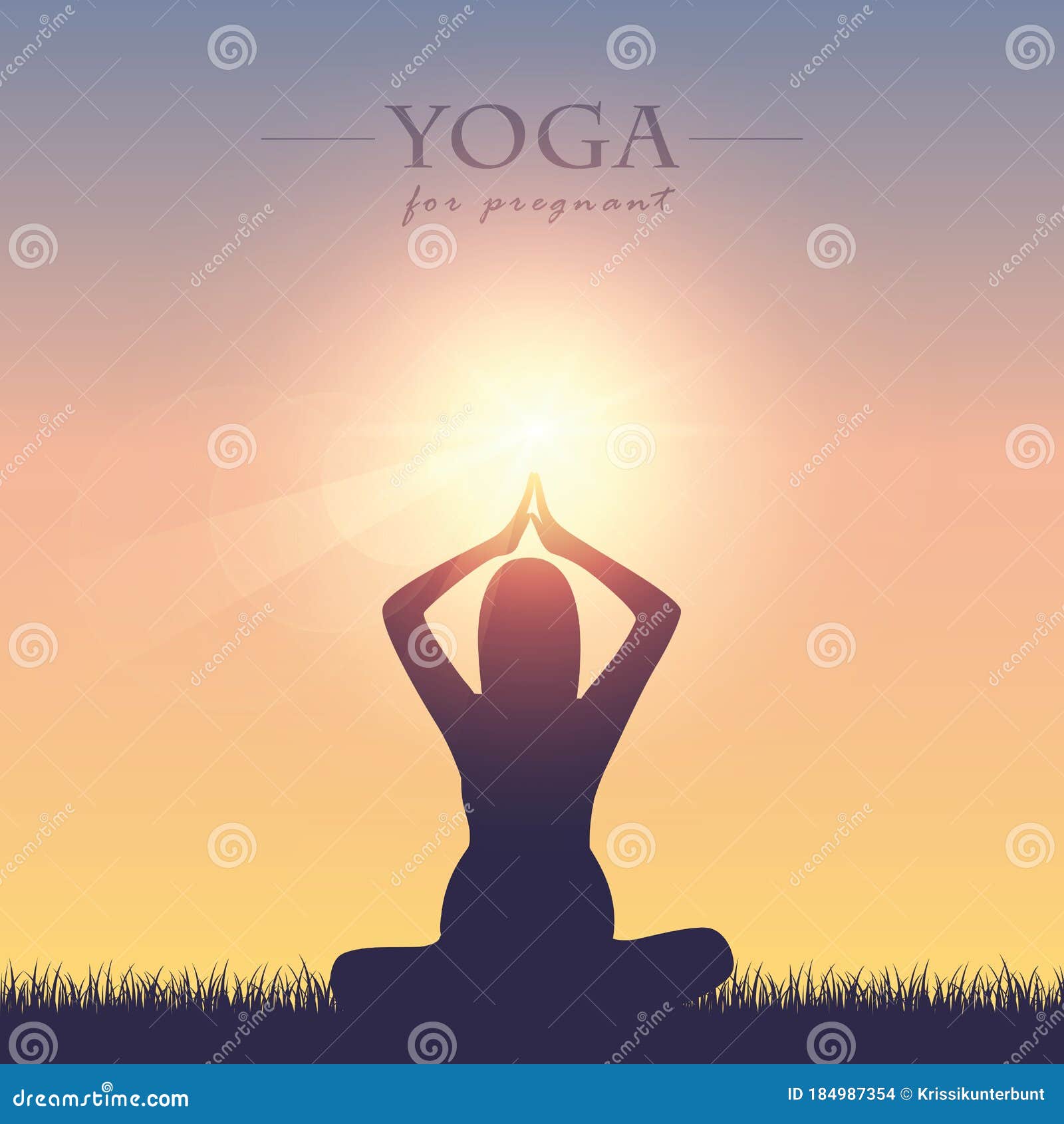 Yoga for Pregnant Women Silhouette on Summer Meadow at Sunshine