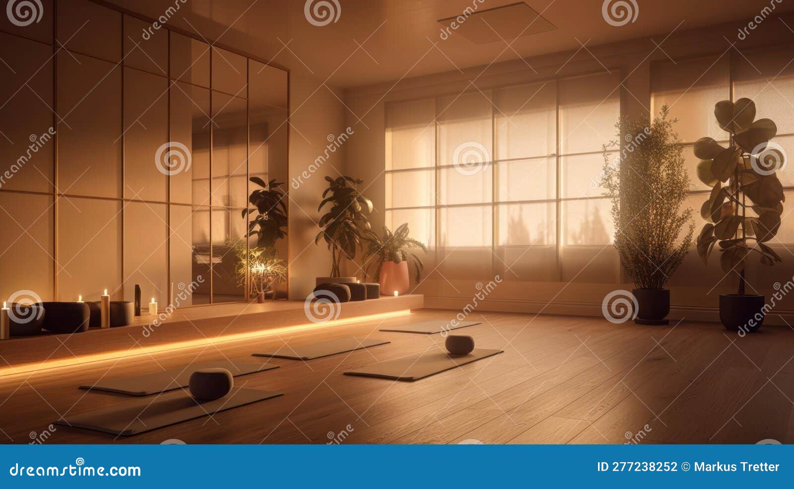 A Serene Yoga Studio with Soft Lighting and Calming Music Created with  Generative AI Stock Illustration - Illustration of music, healing: 277238252