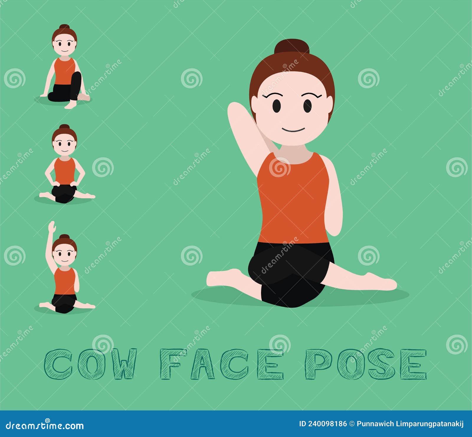 Cow face pose modifications yoga asanas set Vector Image