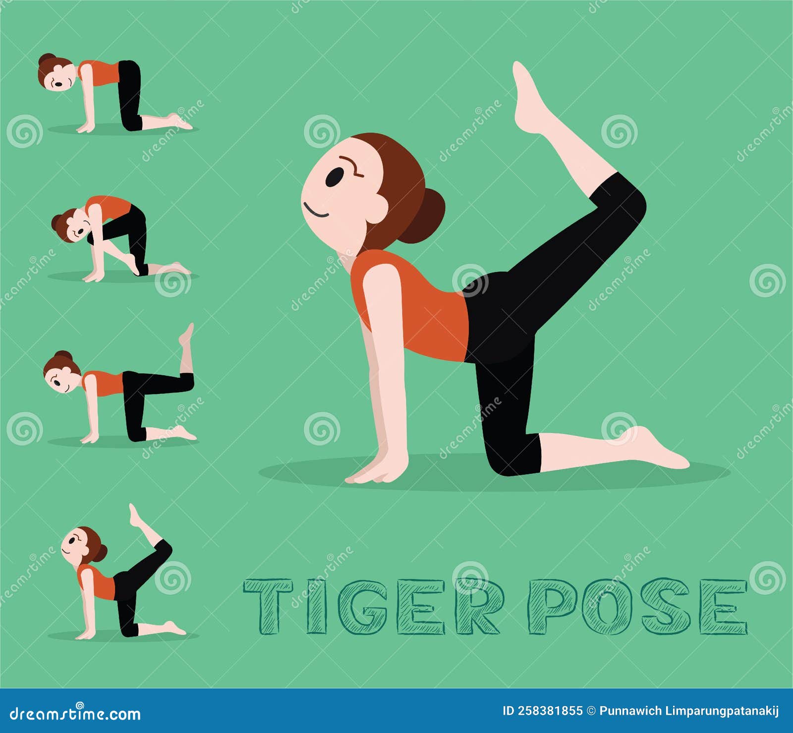 Yoga Tutorial Tiger Pose Cartoon Vector Illustration Stock Vector