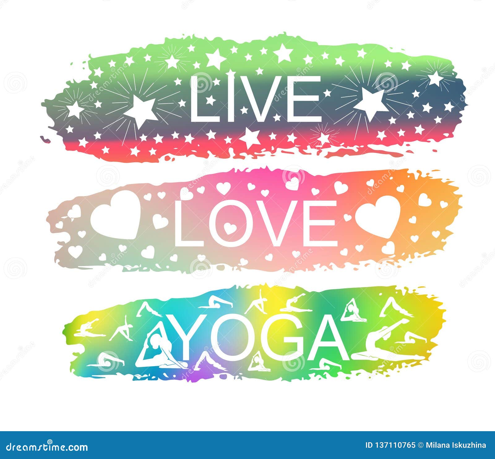 Yoga Viva Del Amor Un Sistema De Frases Del Lema En El Fondo De Un  Movimiento Del Cepillo De Diversos Colores Ilustración del Vector -  Ilustración de concepto, cartel: 137110765