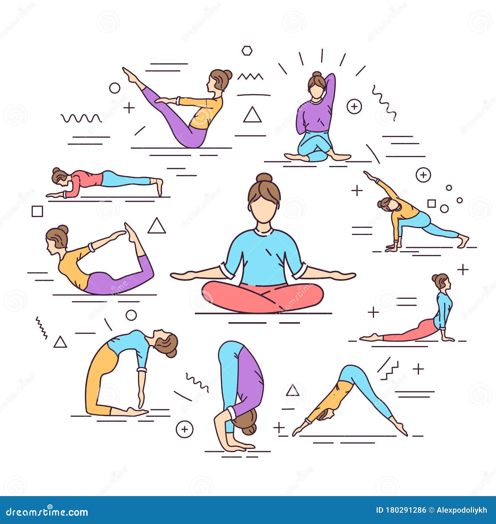 beautiful slim woman in different yoga poses isolated on white background  Stock Photo - Alamy