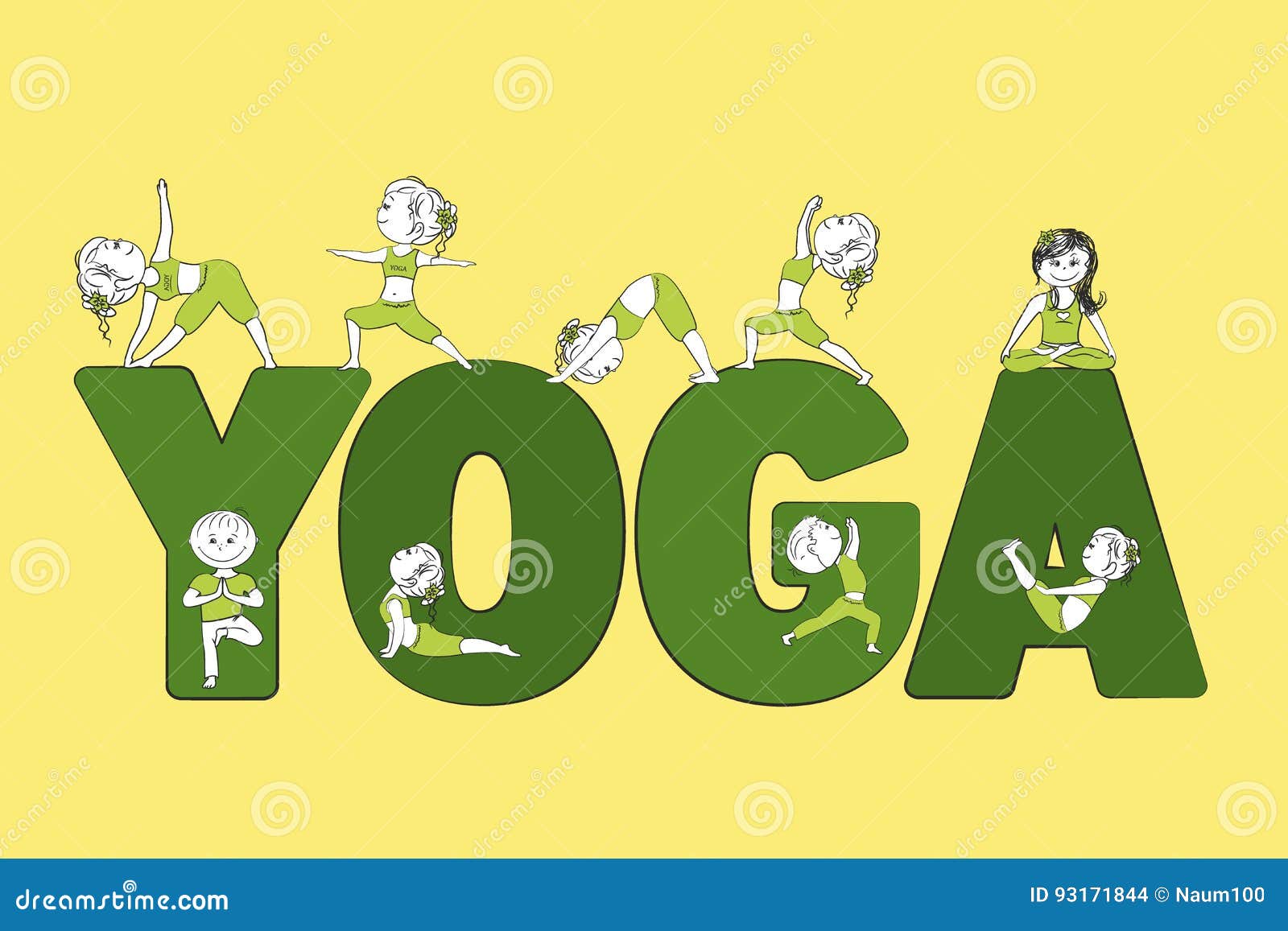 Yoga word with three yoga poses Stock Vector | Adobe Stock