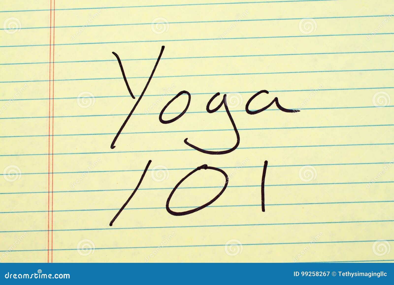 yoga 101 on a yellow legal pad
