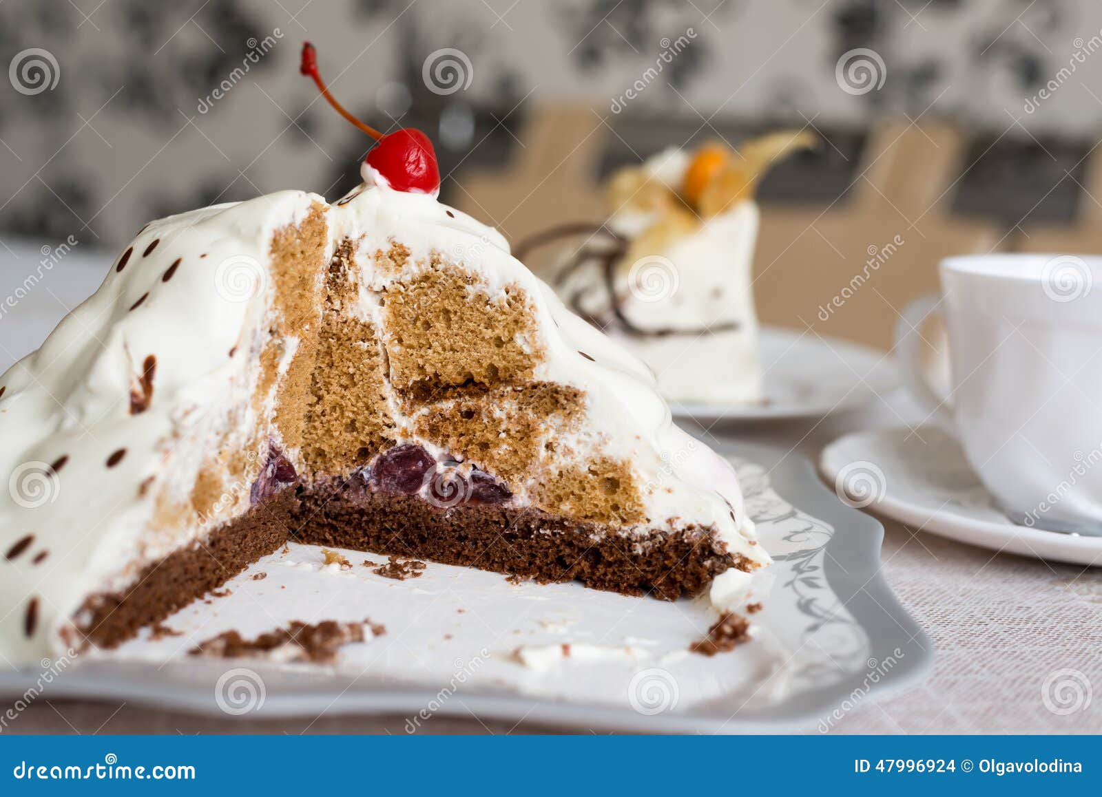 Yoghurt Cake with Chocolate and Cherries Stock Photo Image of creamy