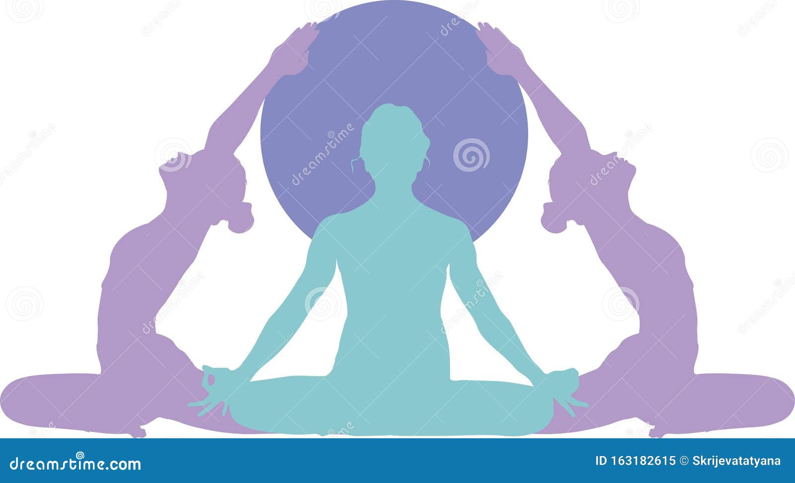 Silhouette or Colorful Contour of Women`s Standing in Various Yoga