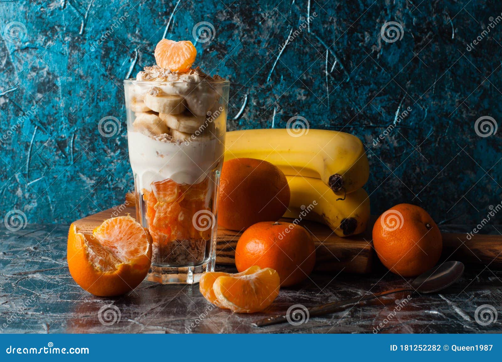 Yogurt with Banana, Mandarin and Oatmeal. Tasty and Healthy Breakfast ...