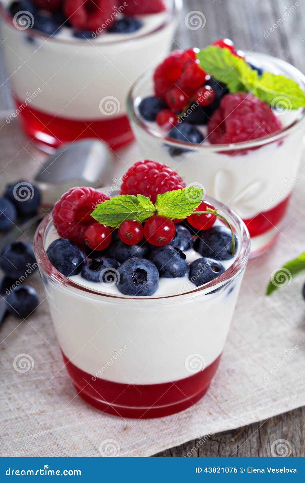 Yogurt Dessert With Jelly And Fresh Berries Stock Photo - Image: 43821076