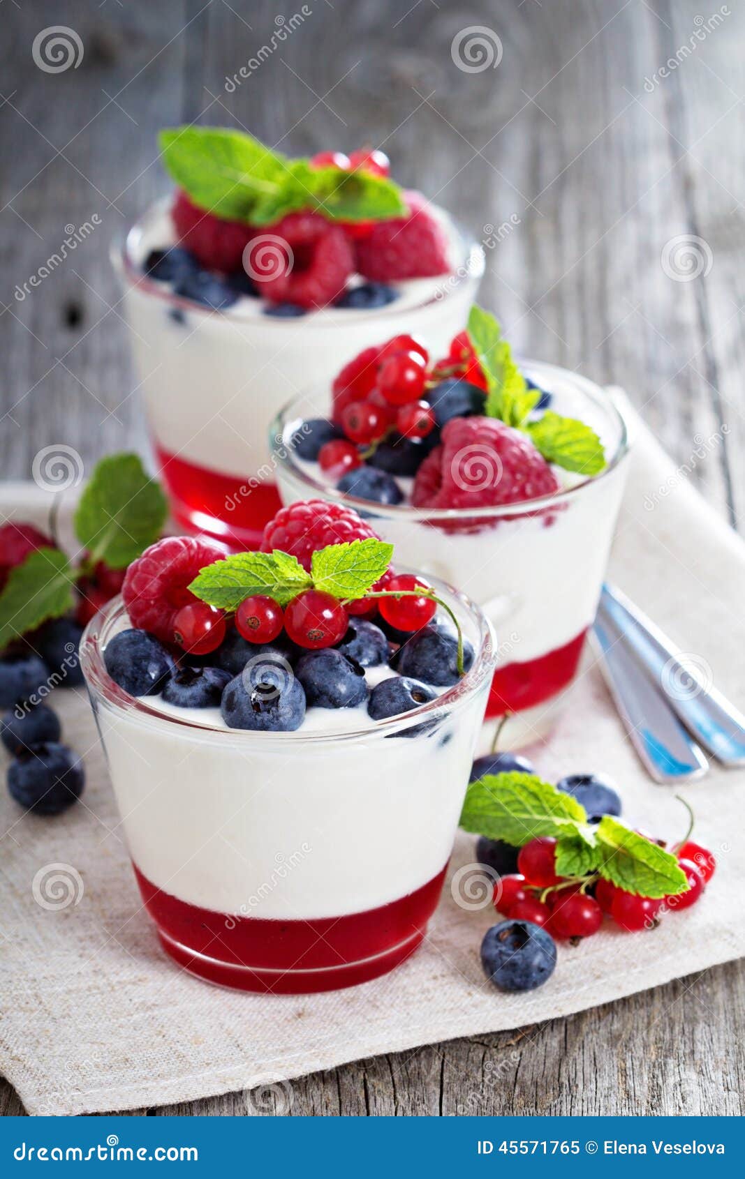 Yogurt Dessert with Jelly and Fresh Berries Stock Image - Image of ...