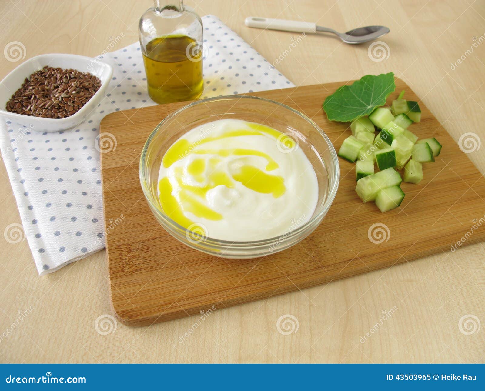 Yogurt with flaxseed oil stock image. Image of flaxseed 43503965