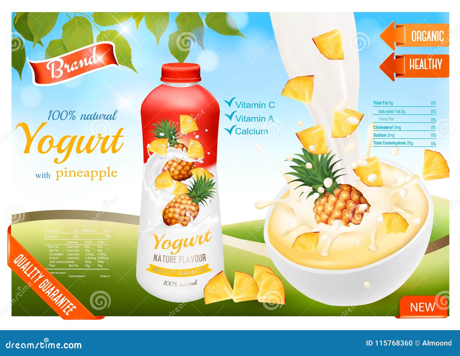 yogurt with fruit advert concept.