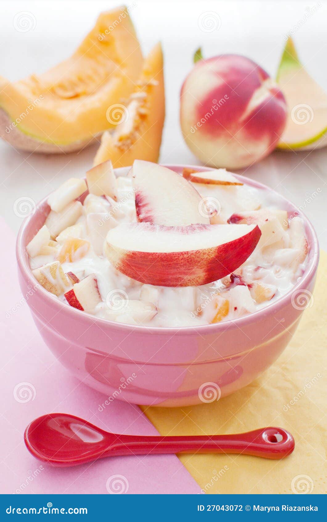 Yogurt and Fruit Breakfast Salad Stock Photo Image of cocktail, peach