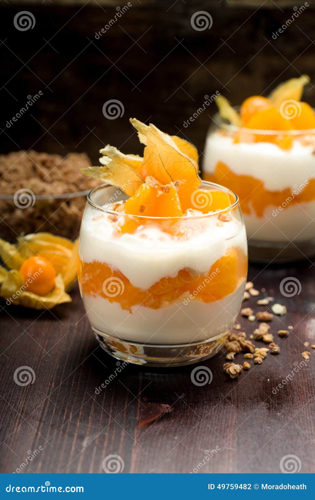 Yogurt with Mandarin Oranges Stock Photo Image of rustic, white 49759482
