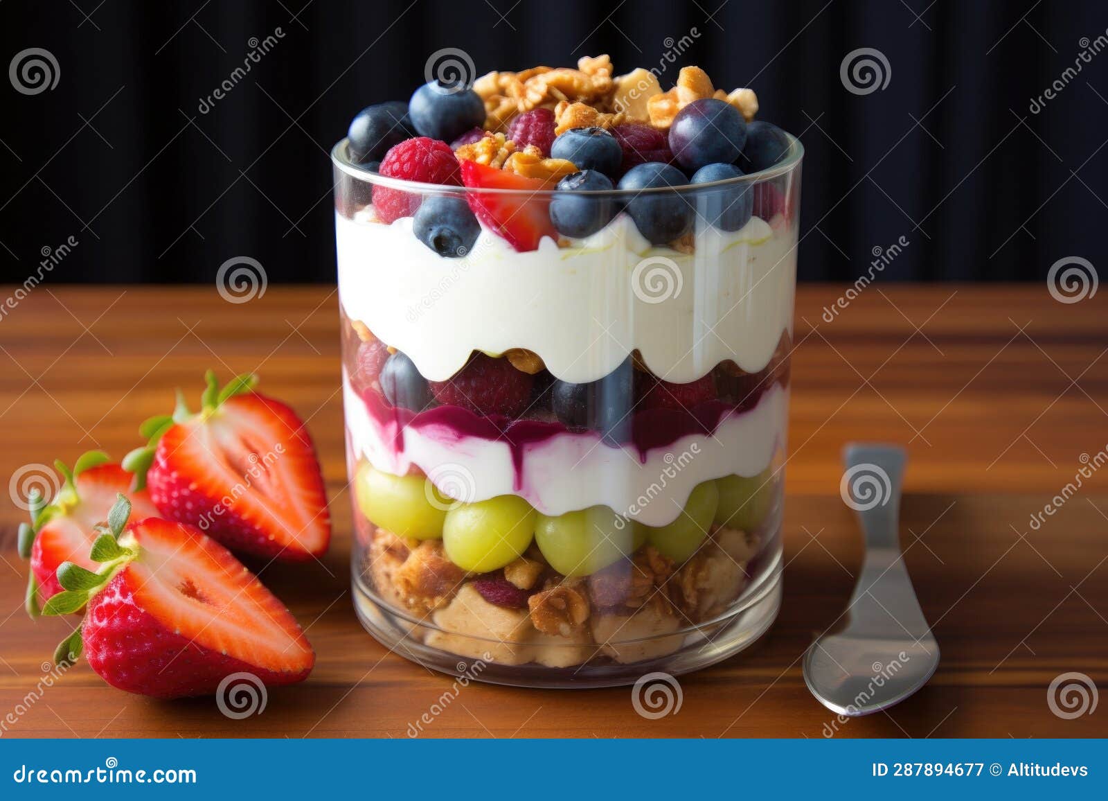 Yogurt Parfait with Layers of Fruit and Nuts Stock Image Image of