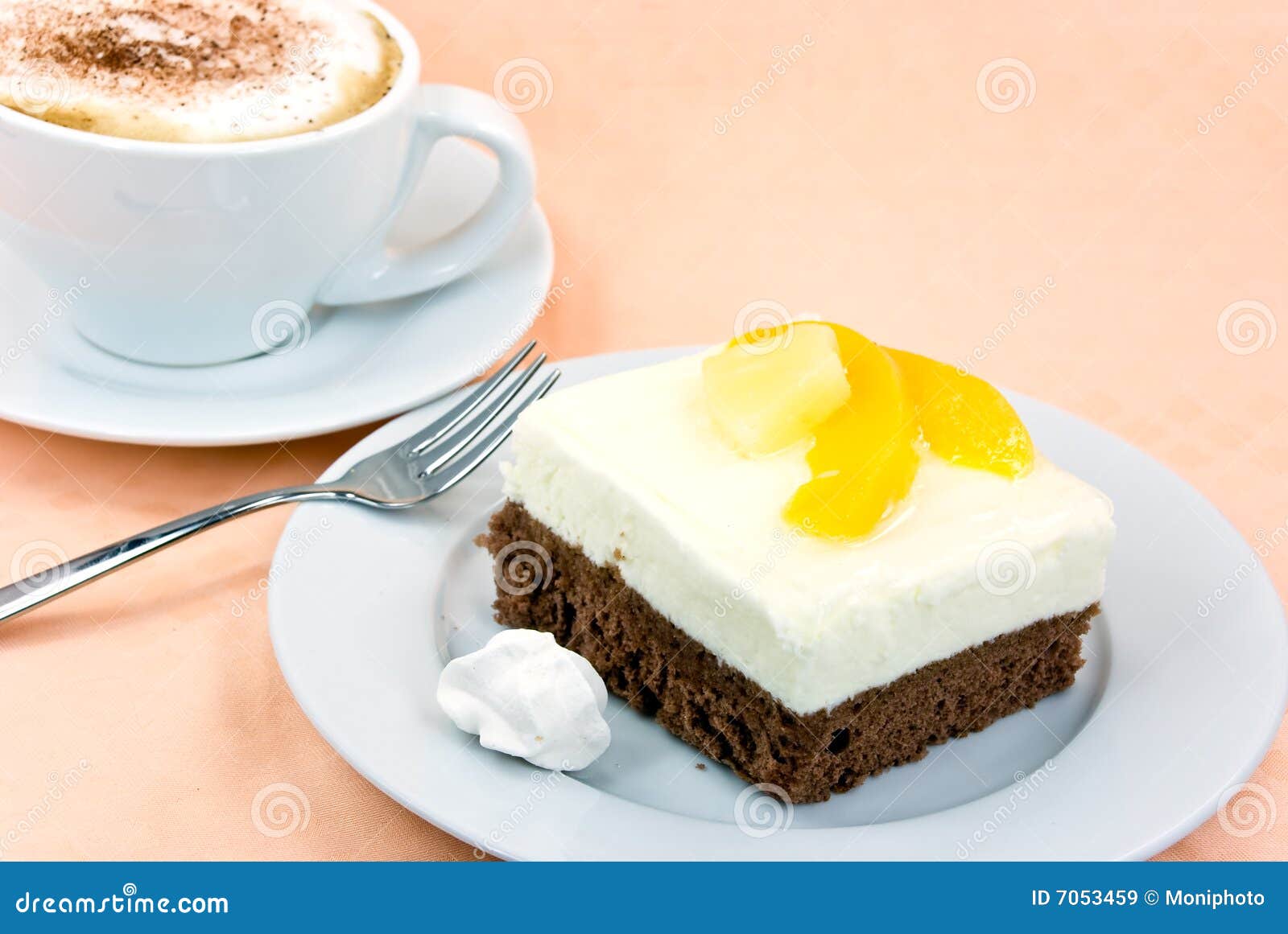 Yogurtpeach Pie with Whipped Cream,cappuccino Stock Image Image of