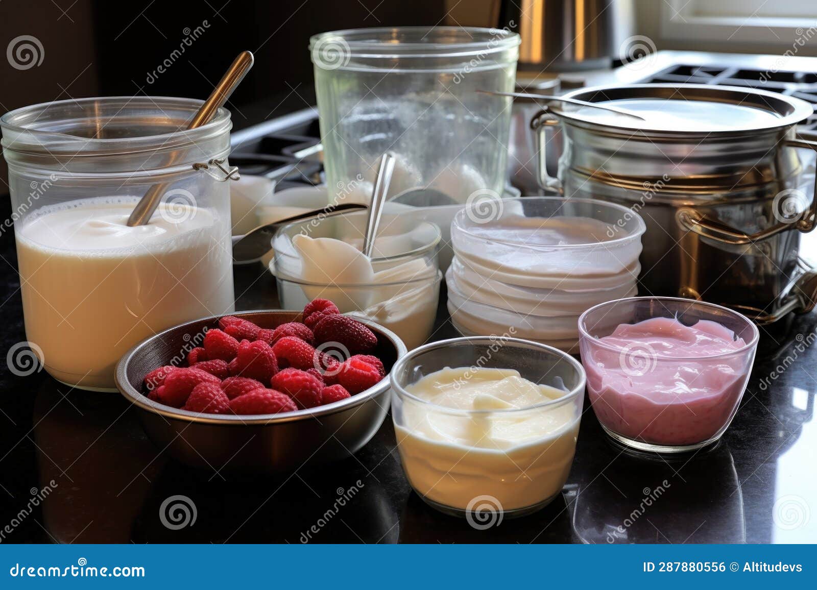 Yogurt Preparation Process Heating, Cooling, Culturing Stages Stock