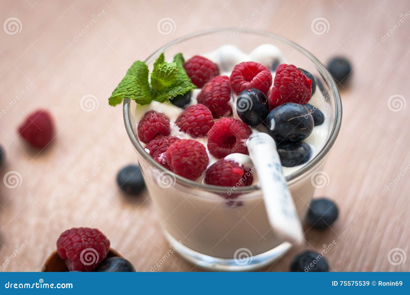 Yogurt with Raspberries and Blueberries Stock Image - Image of ...