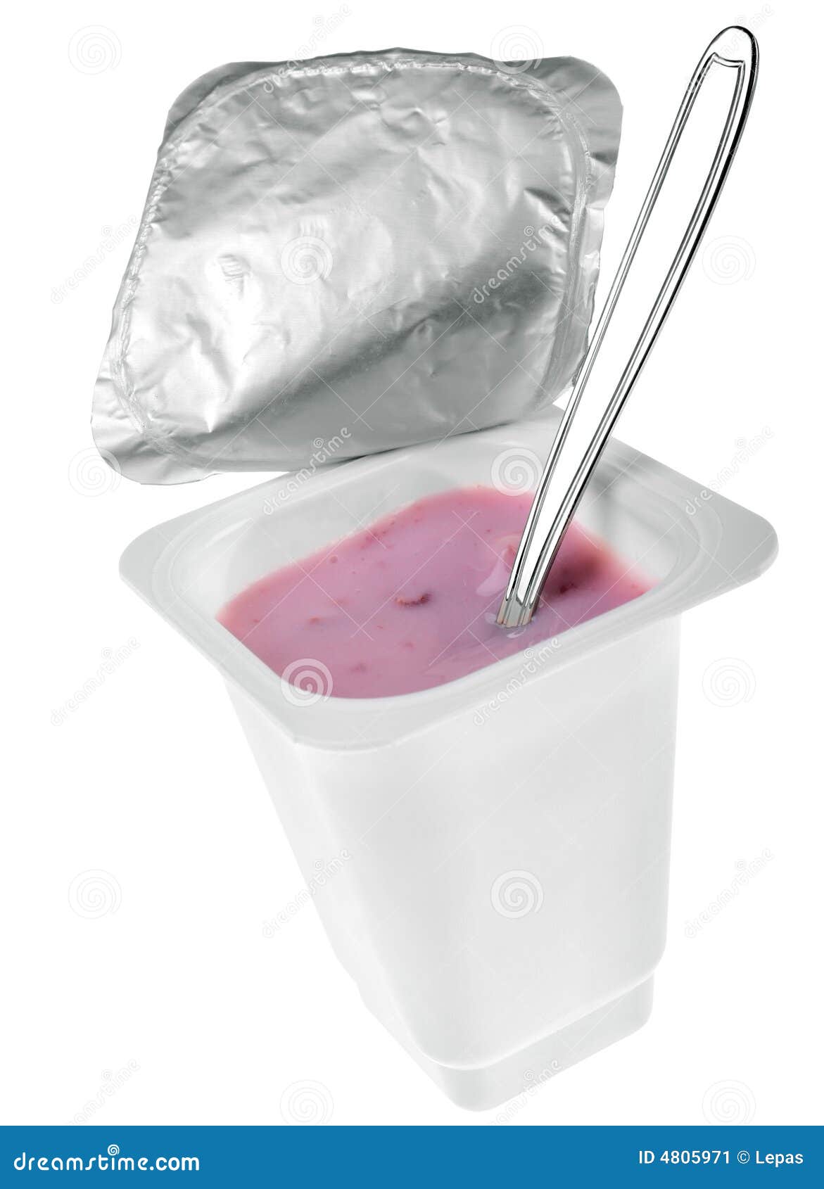 Yogurt with spoon stock image. Image of pink, isolated 4805971