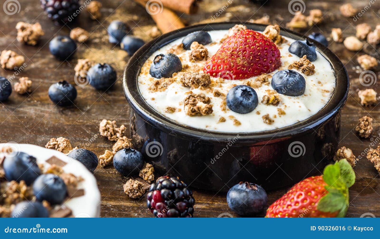 Yogurt with Strawberry, Blueberries and Muesli Stock Photo Image of