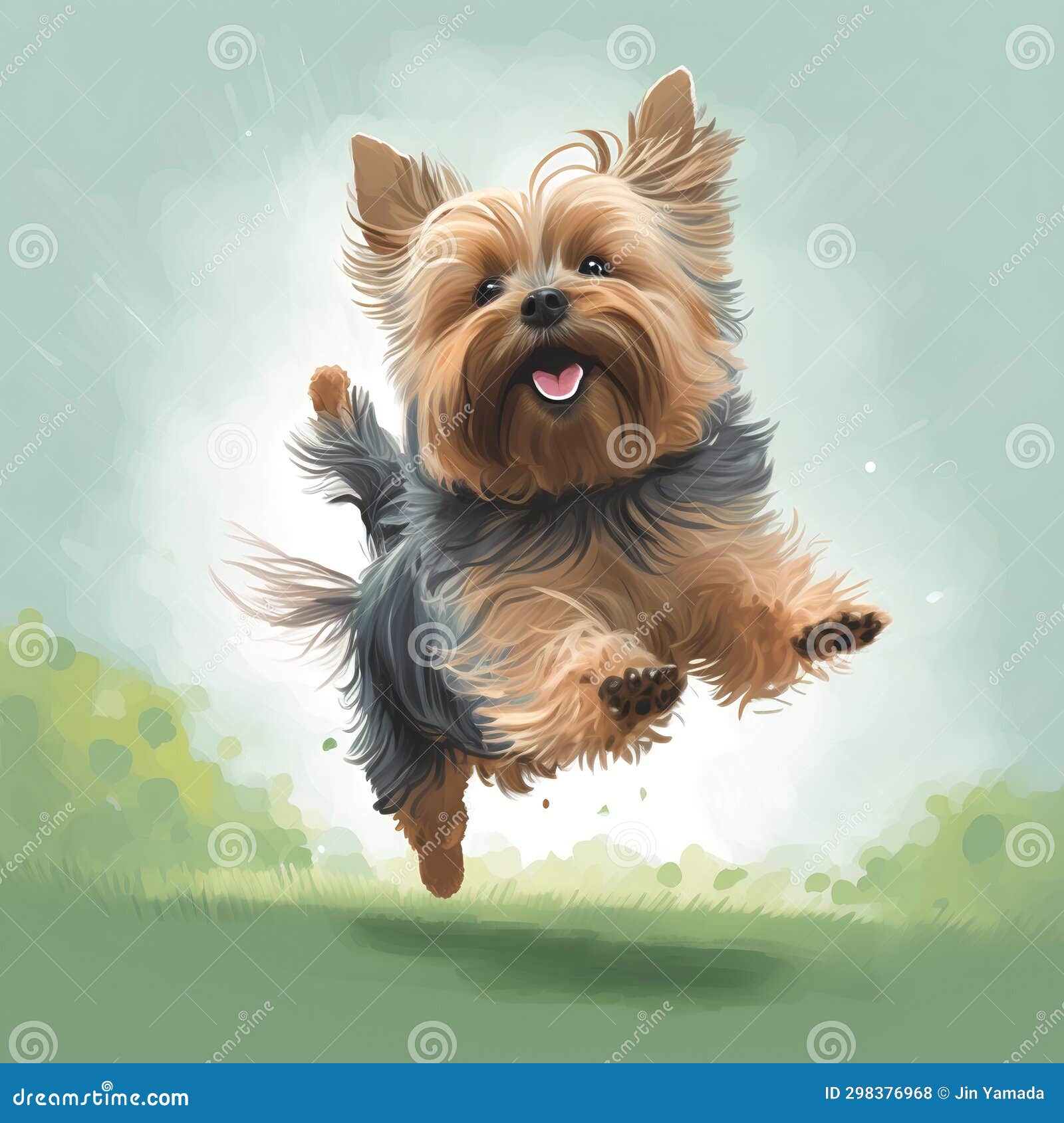 Yorkshire Terrier Jumping in the Air. Vector Illustration of a Dog