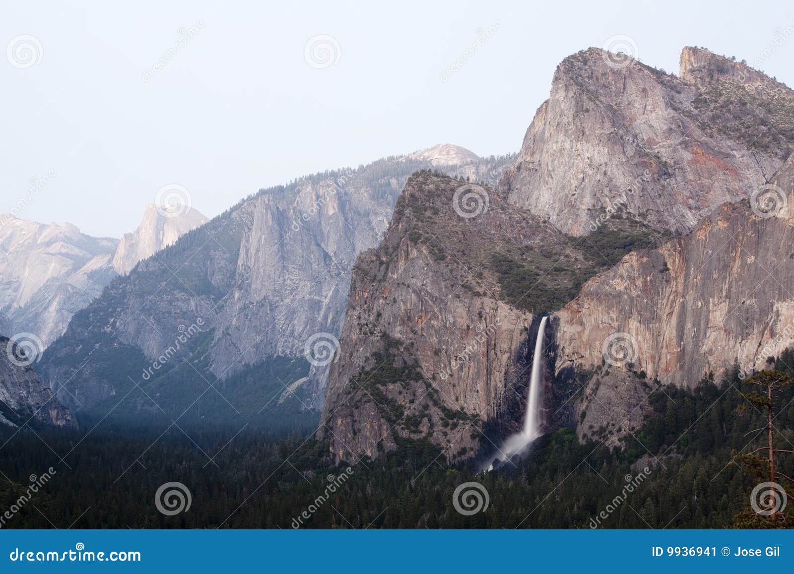 Yosemite Valley with Bridal Veil Falls Stock Image Image of