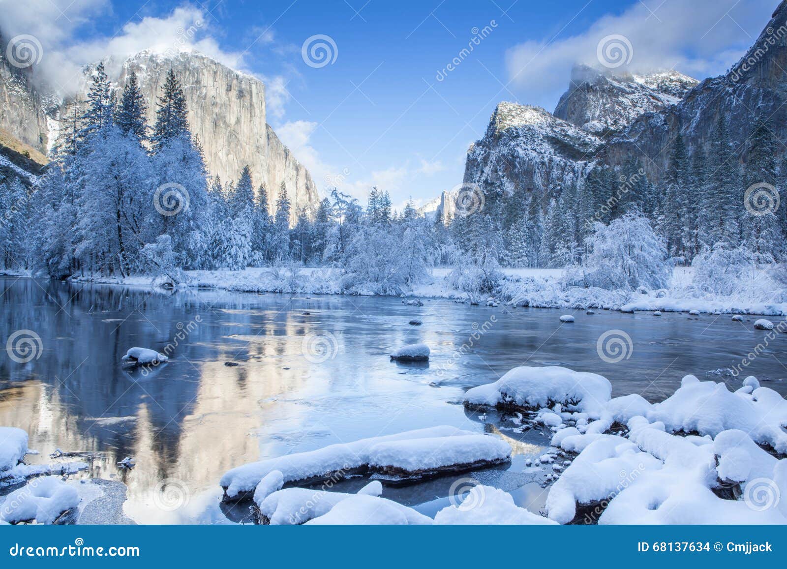 yosemite valley merced river. serene winter scene