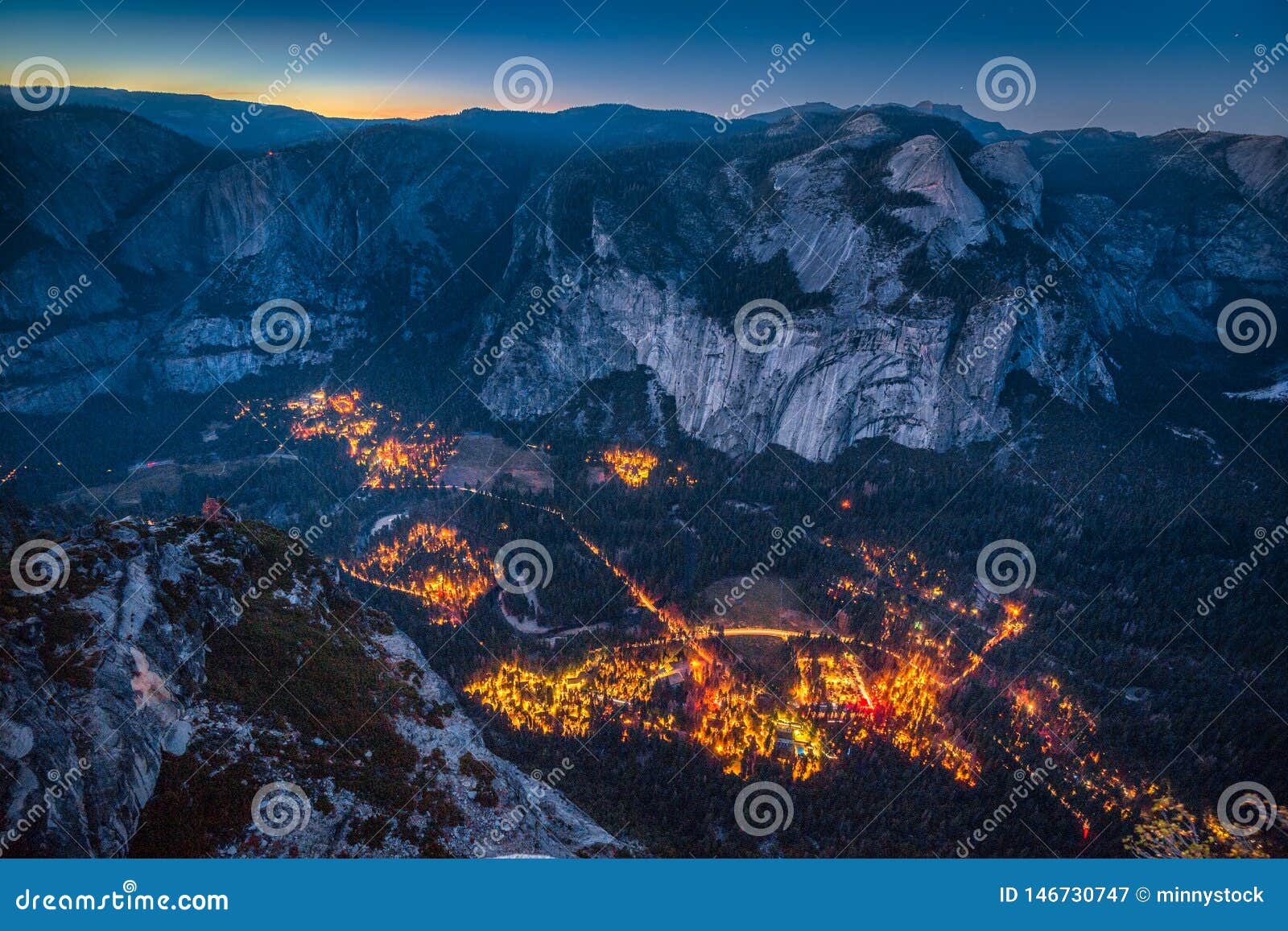 yosemite valley at night, california, usa