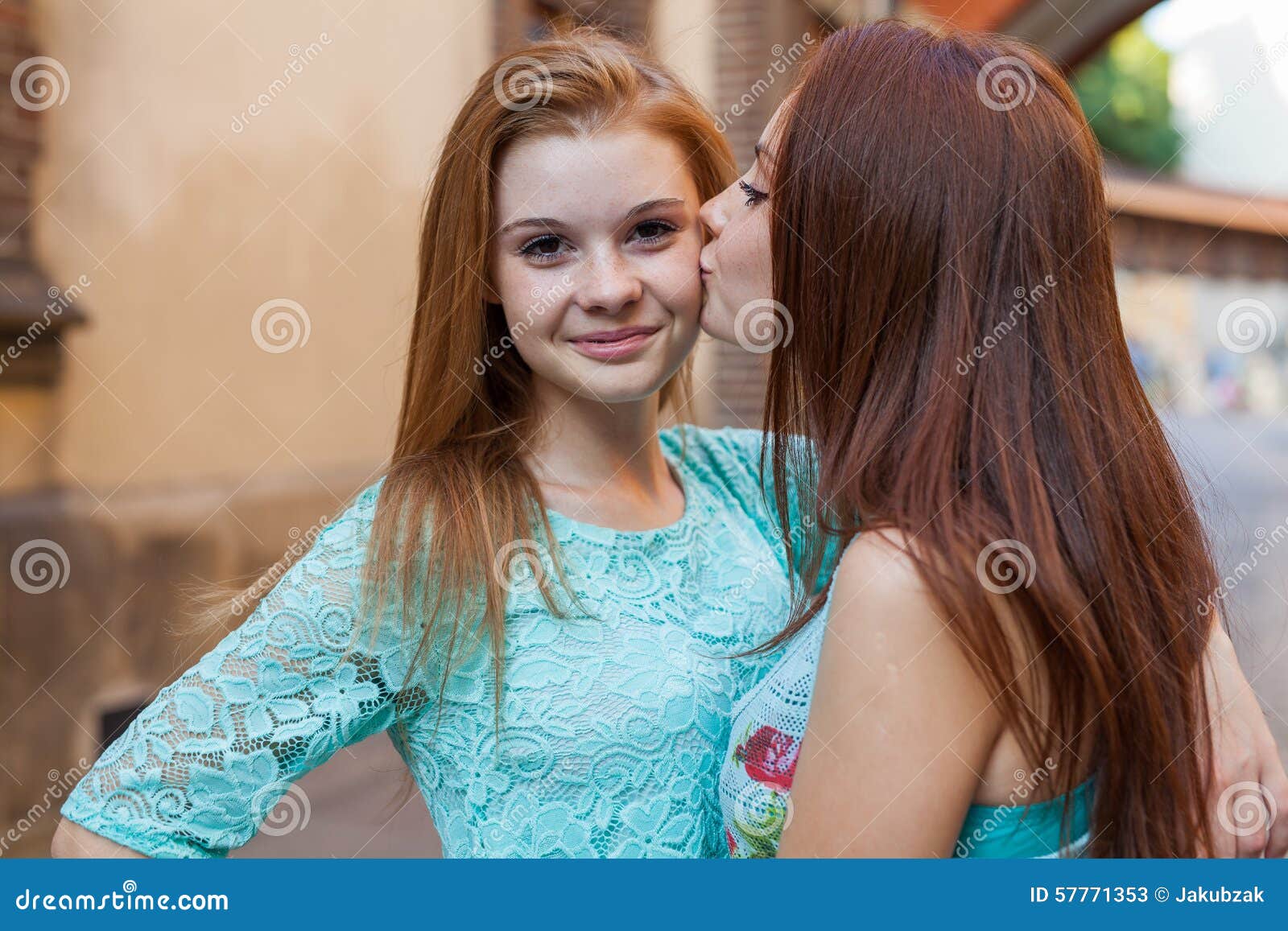 "You're My Best Friend". Two Young Girl Kissing. Urban Bac ...