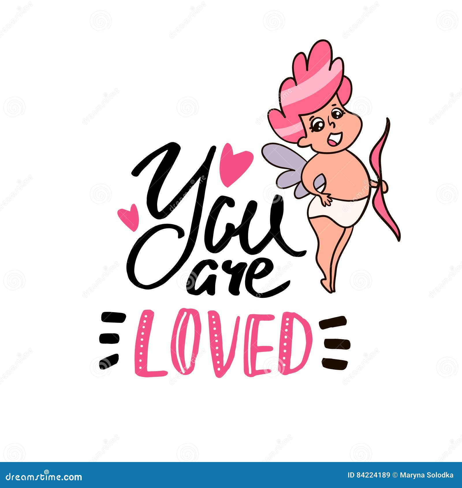 You are Loved Quote with Cute Cupid. Handwritten Unique Lettering ...