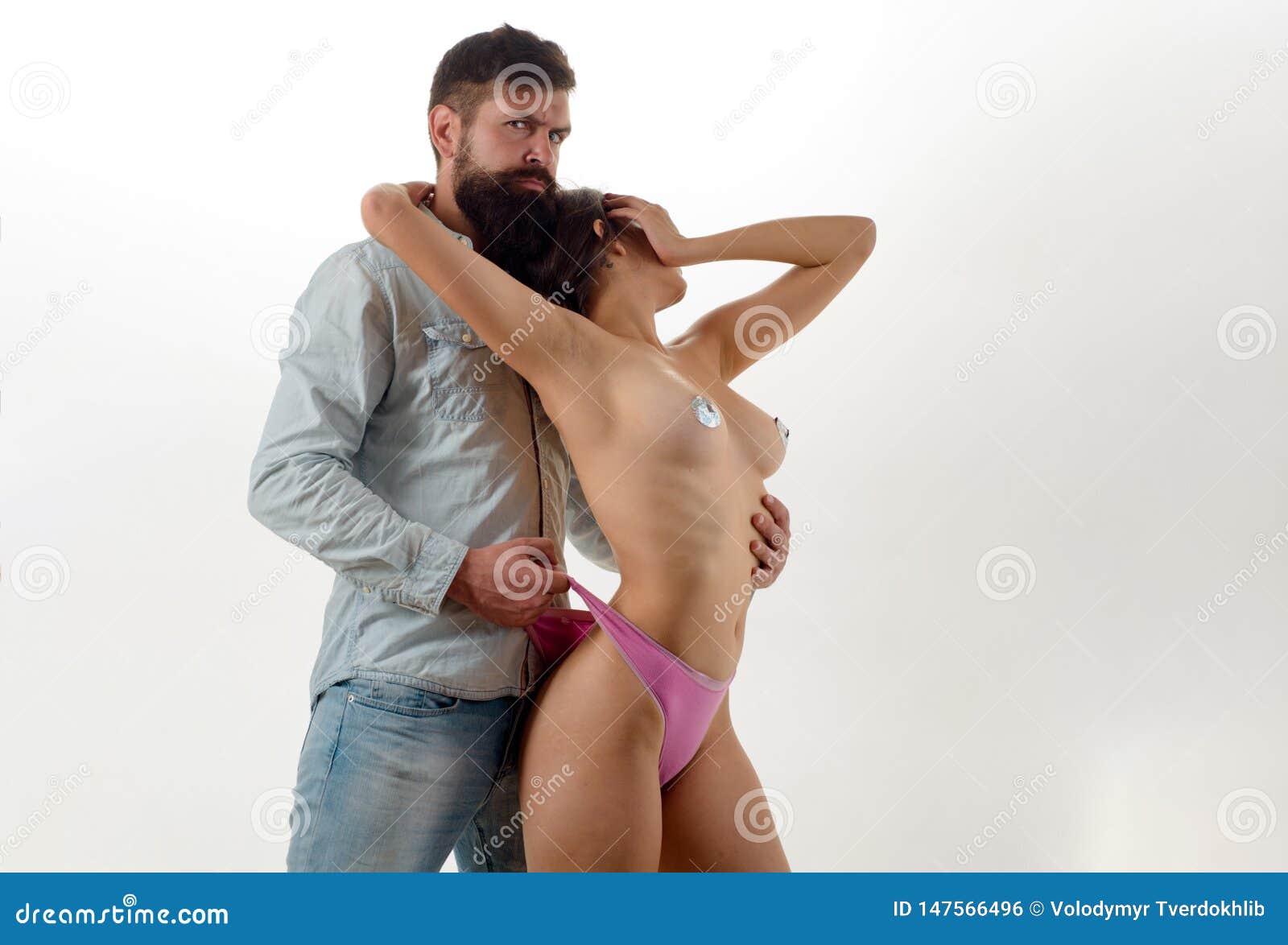 Couple Of Bearded Man And Sensual Woman Playing Adult Stock Photo - Image o...